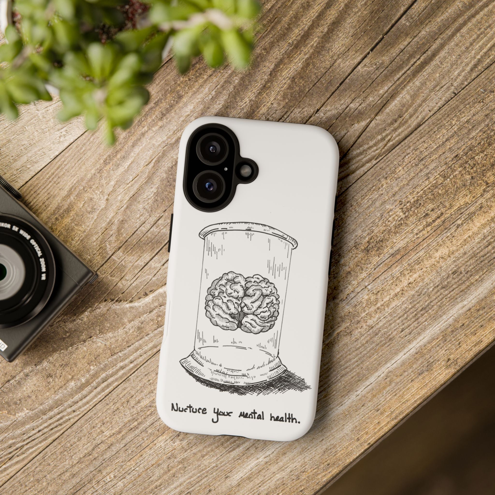 Phone Case "Nurture Your Mental Health" Brain Jar Illustration, Protective Slim Tough Case