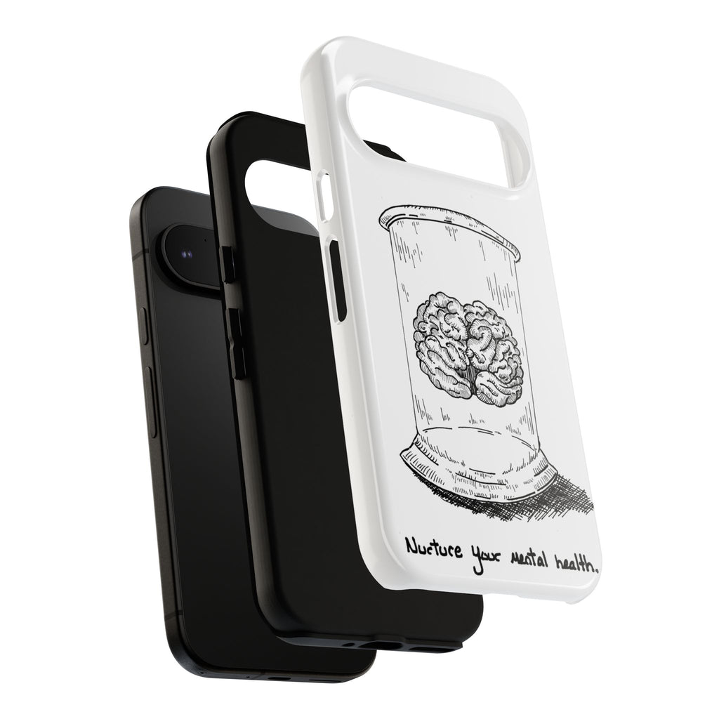 Phone Case "Nurture Your Mental Health" Brain Jar Illustration, Protective Slim Tough Case