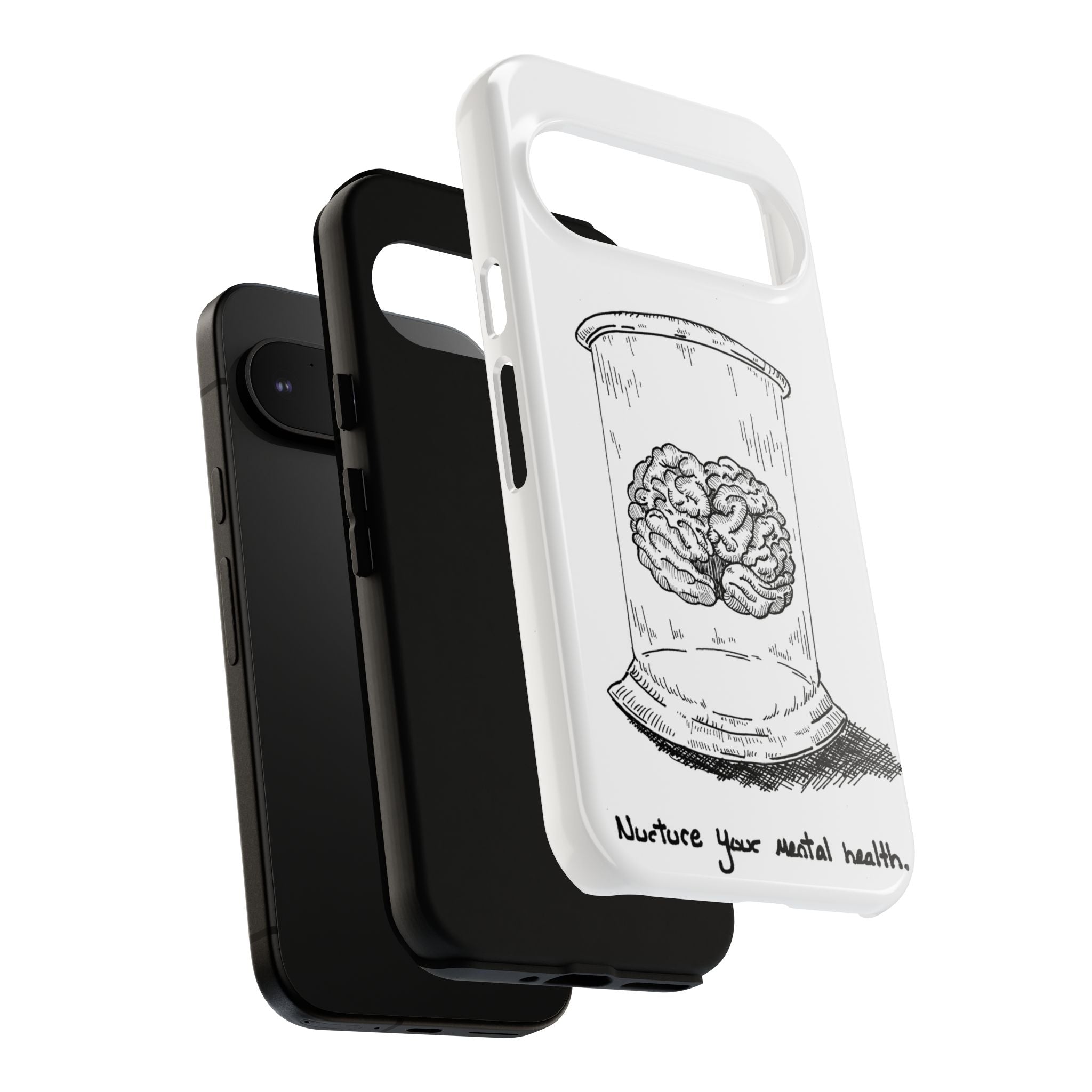Phone Case "Nurture Your Mental Health" Brain Jar Illustration, Protective Slim Tough Case