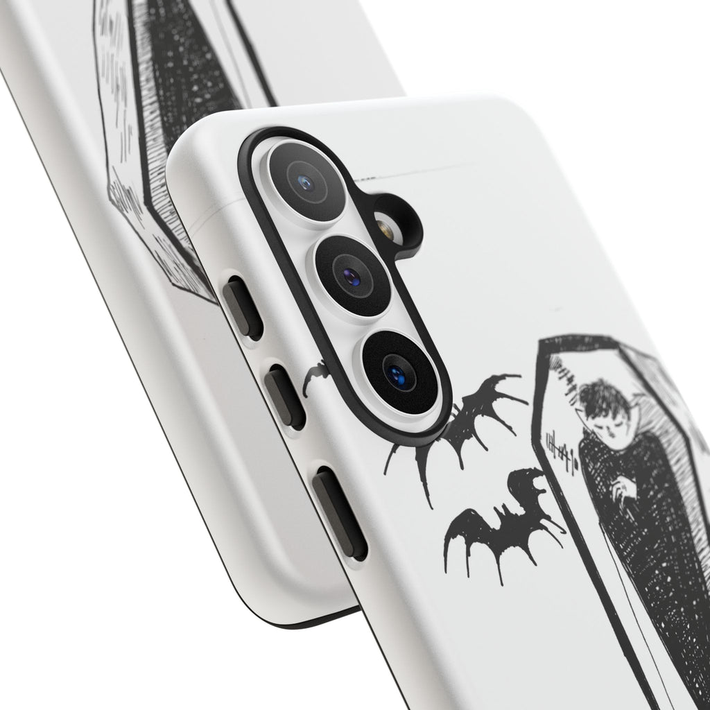 Phone Case Goth Coffin Illustration with “You’re allowed to rest without guilt”
