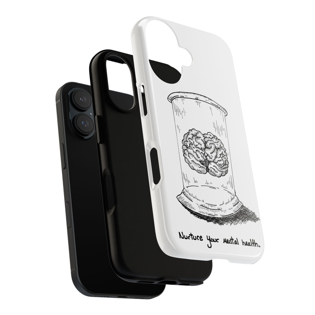 Phone Case "Nurture Your Mental Health" Brain Jar Illustration, Protective Slim Tough Case