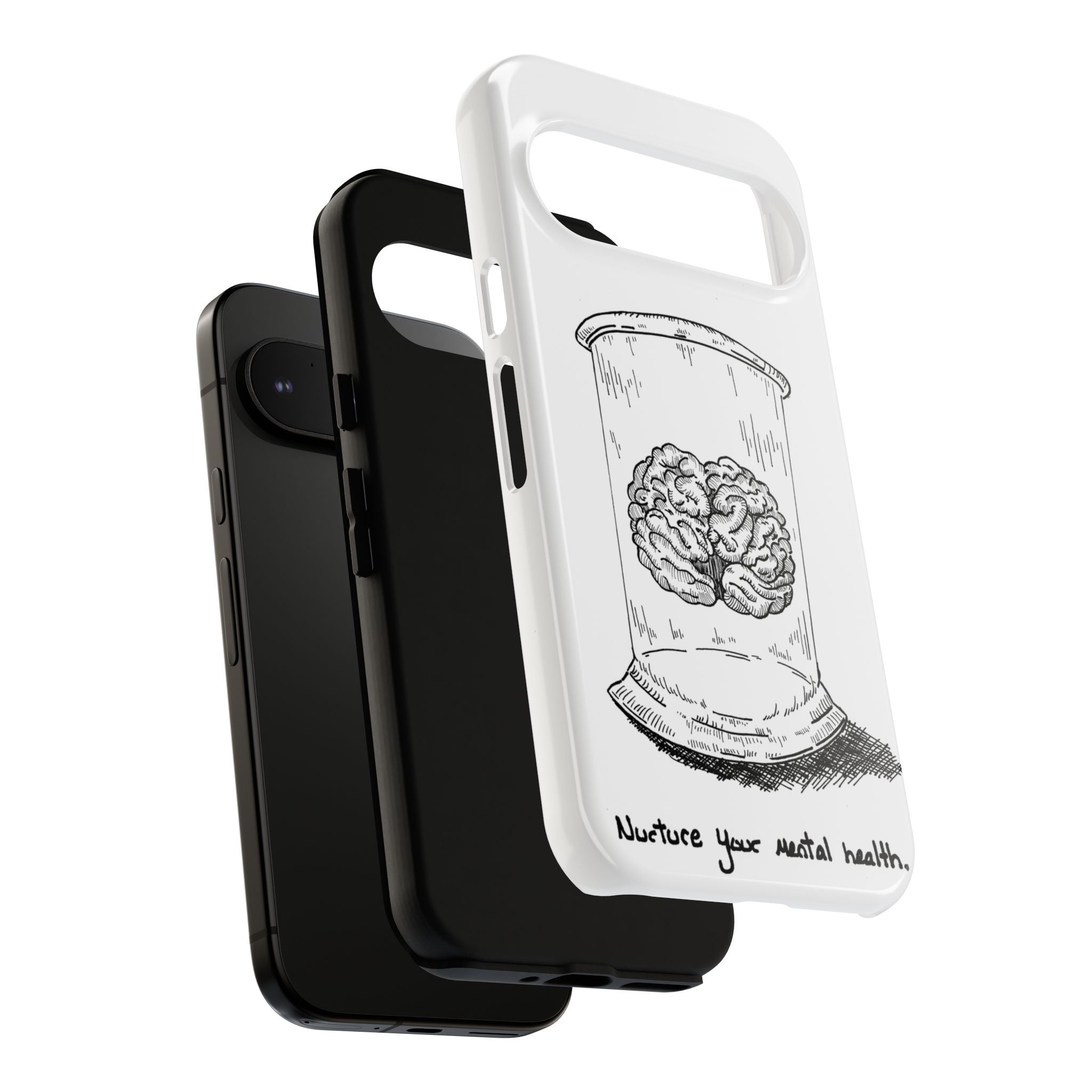 Phone Case "Nurture Your Mental Health" Brain Jar Illustration, Protective Slim Tough Case
