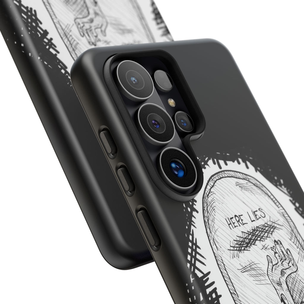 Phone Case 'Here Lies' Gothic Tombstone Design (Don’t Stay Buried, Rise Again)