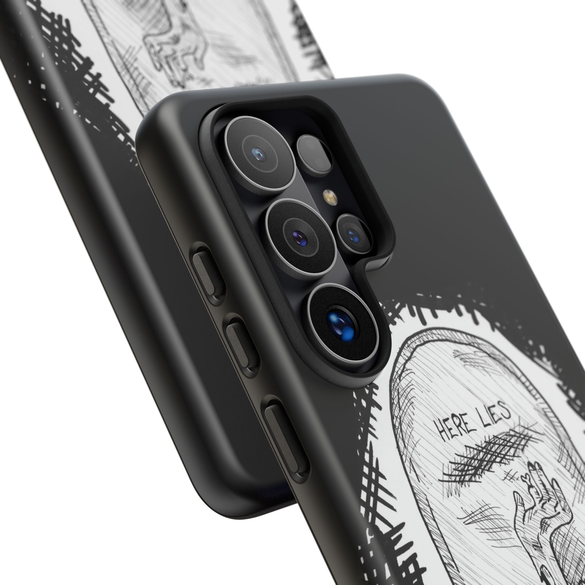 Phone Case 'Here Lies' Gothic Tombstone Design (Don’t Stay Buried, Rise Again)