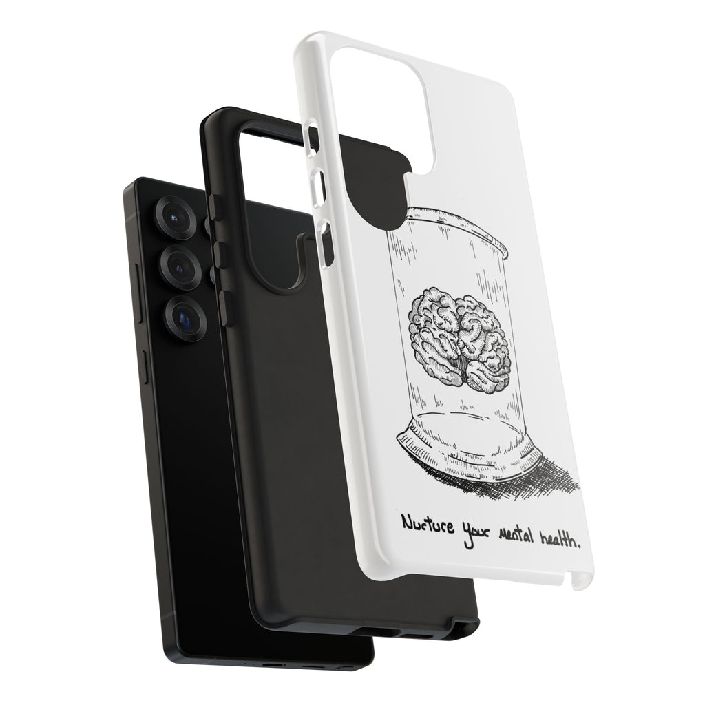 Phone Case "Nurture Your Mental Health" Brain Jar Illustration, Protective Slim Tough Case