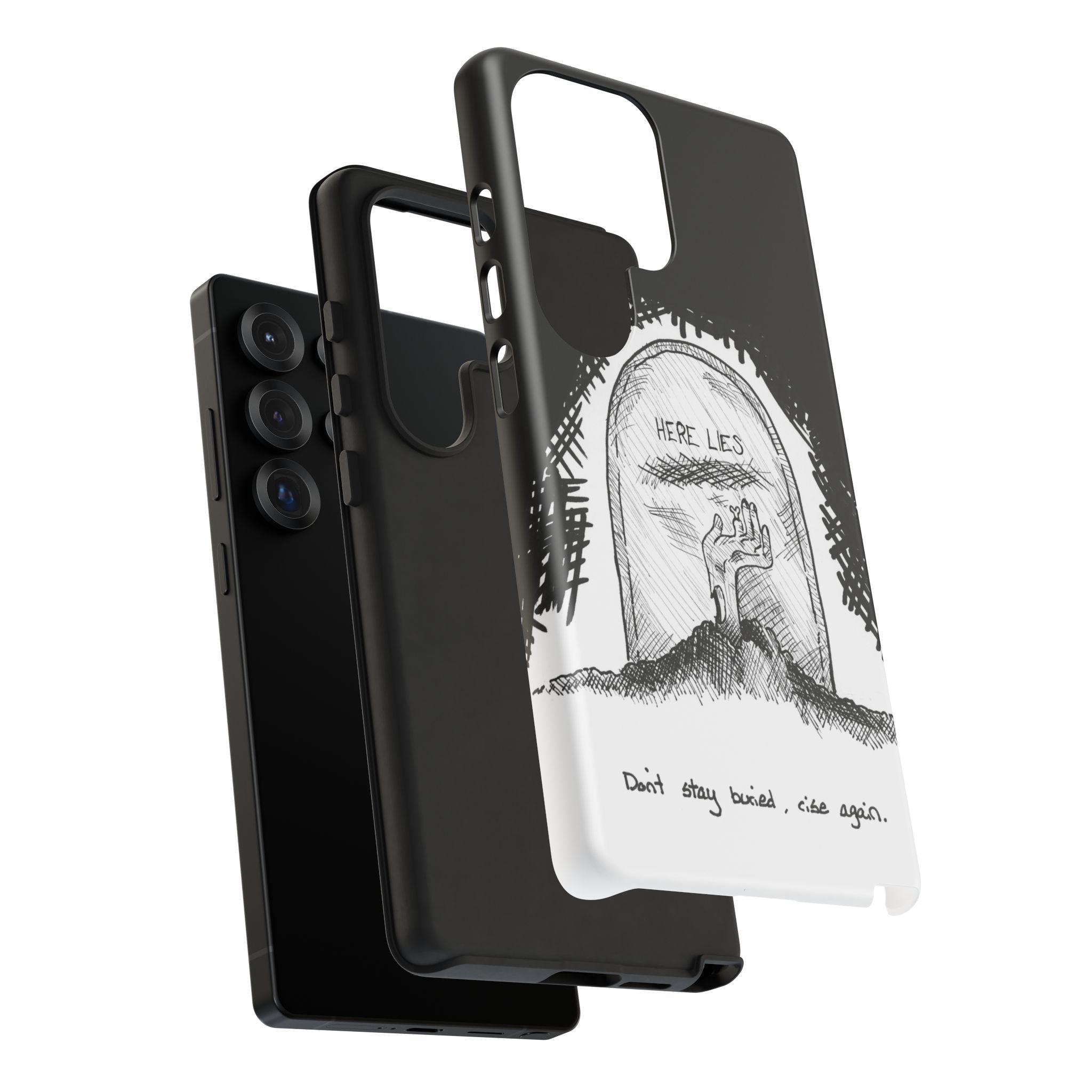 Phone Case 'Here Lies' Gothic Tombstone Design (Don’t Stay Buried, Rise Again)