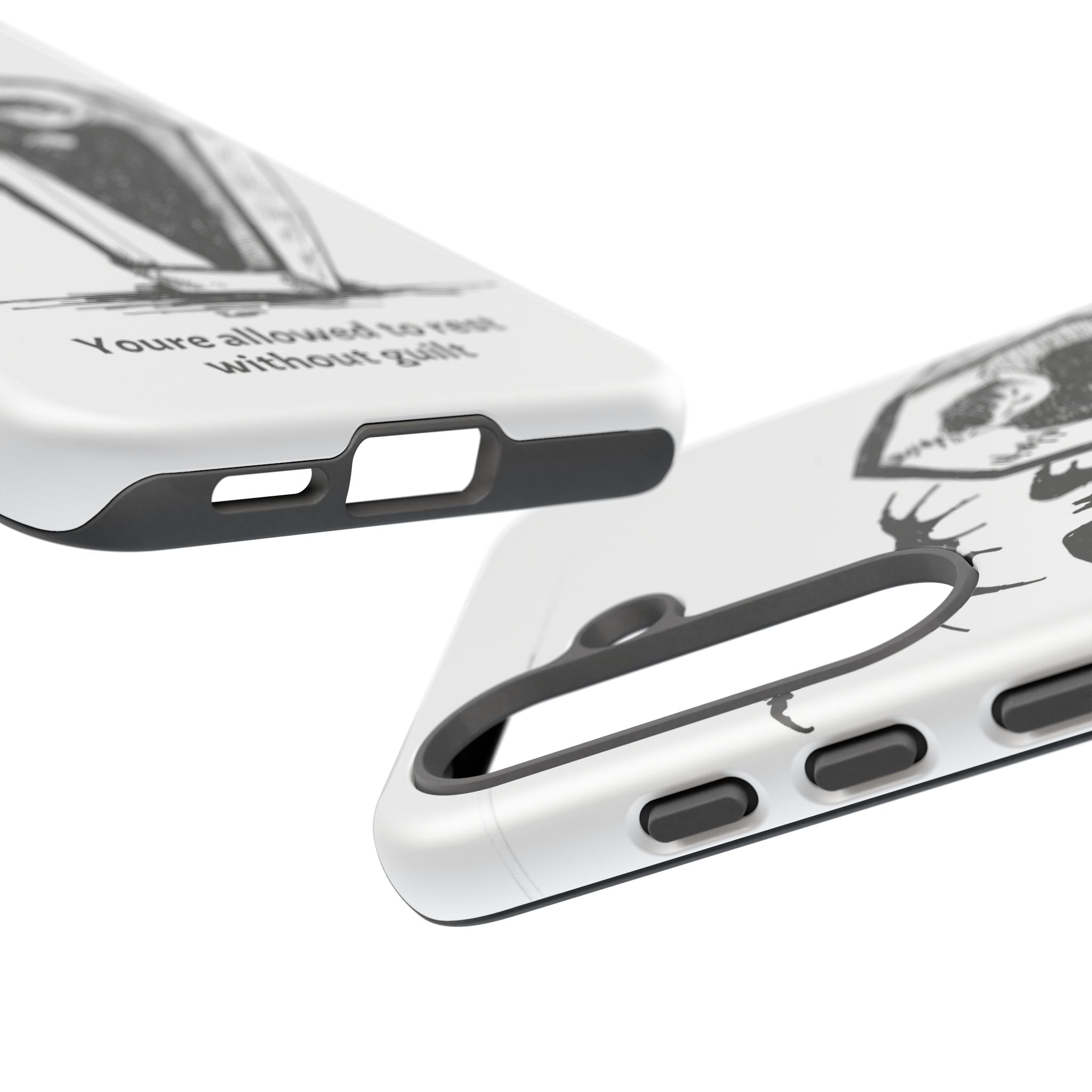 Phone Case Goth Coffin Illustration with “You’re allowed to rest without guilt”