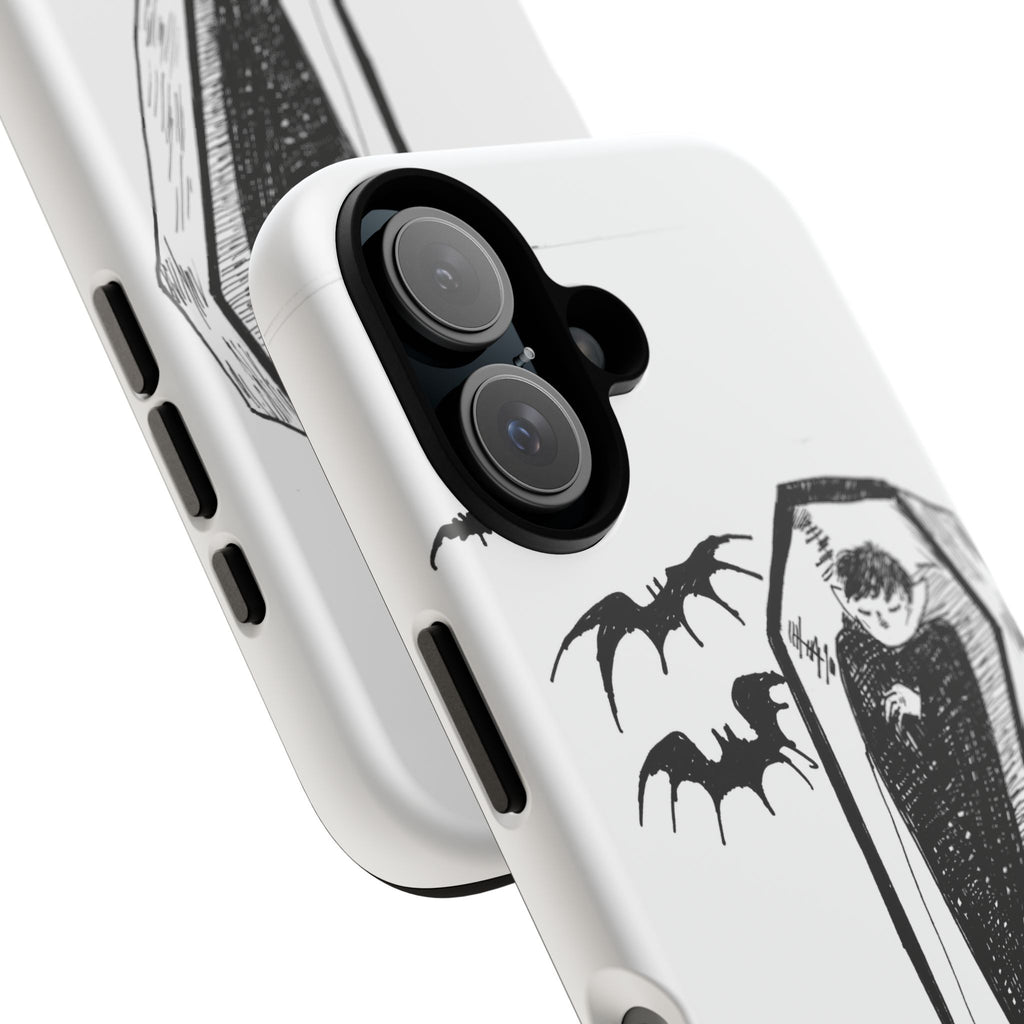 Phone Case Goth Coffin Illustration with “You’re allowed to rest without guilt”