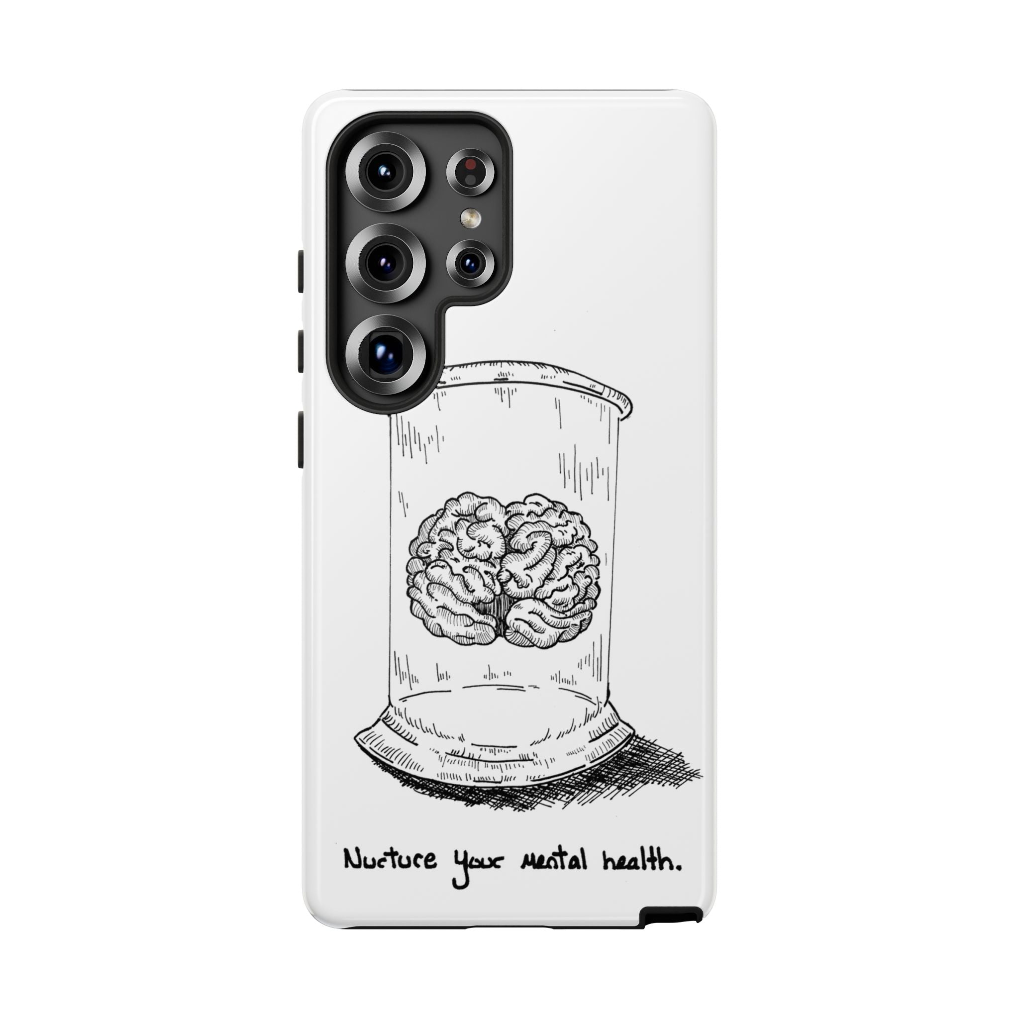 Phone Case "Nurture Your Mental Health" Brain Jar Illustration, Protective Slim Tough Case
