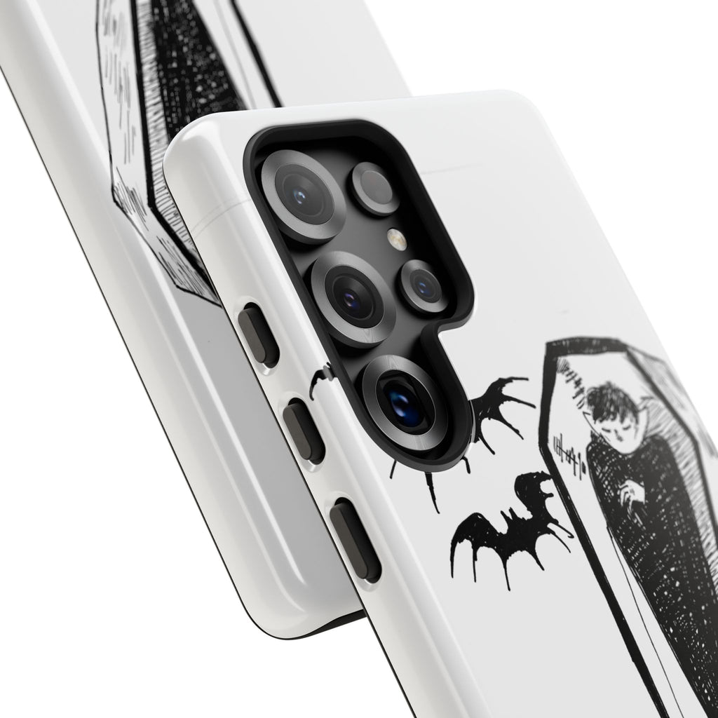 Phone Case Goth Coffin Illustration with “You’re allowed to rest without guilt”