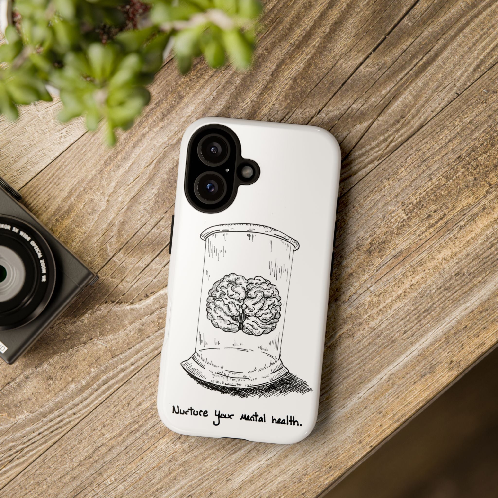 Phone Case "Nurture Your Mental Health" Brain Jar Illustration, Protective Slim Tough Case