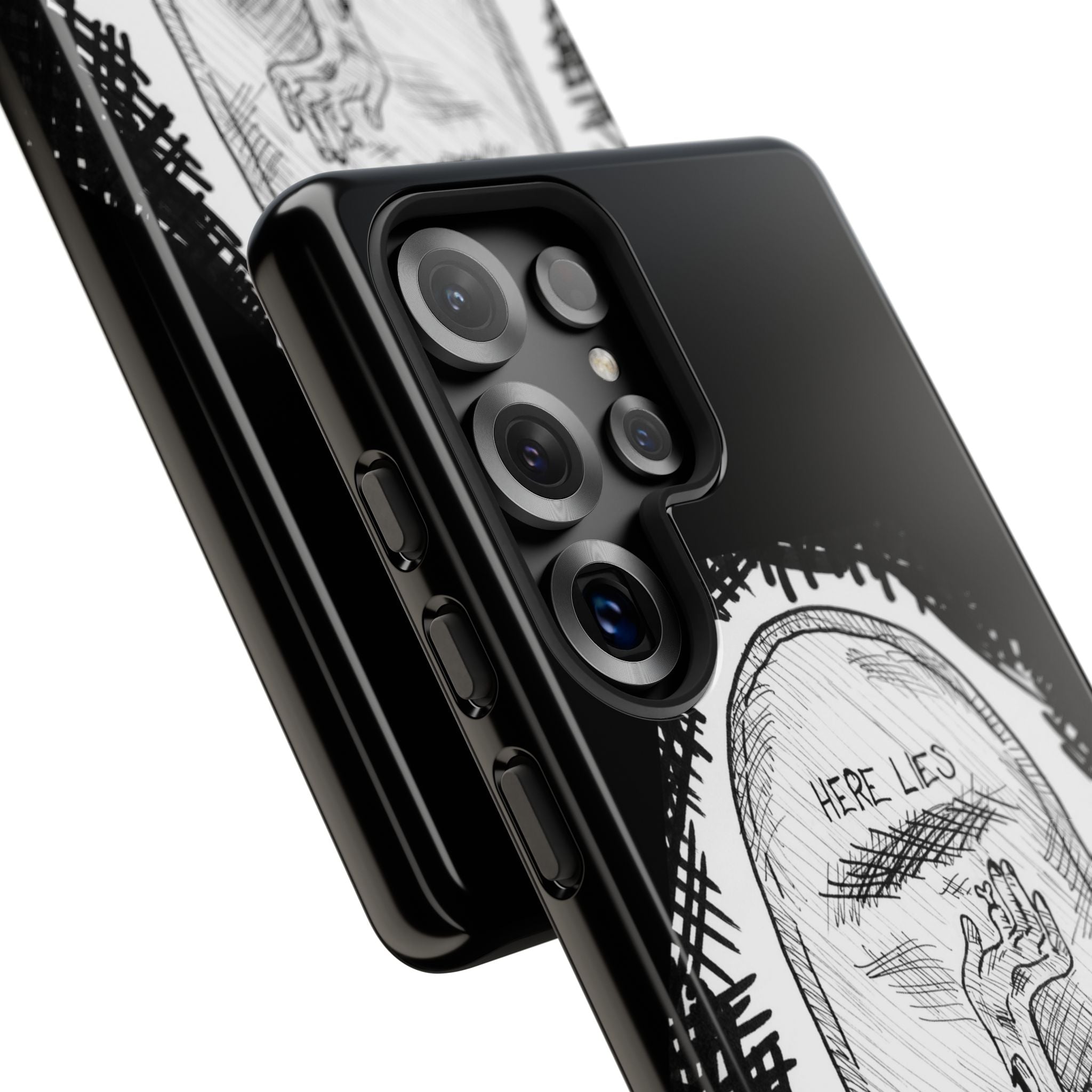 Phone Case 'Here Lies' Gothic Tombstone Design (Don’t Stay Buried, Rise Again)