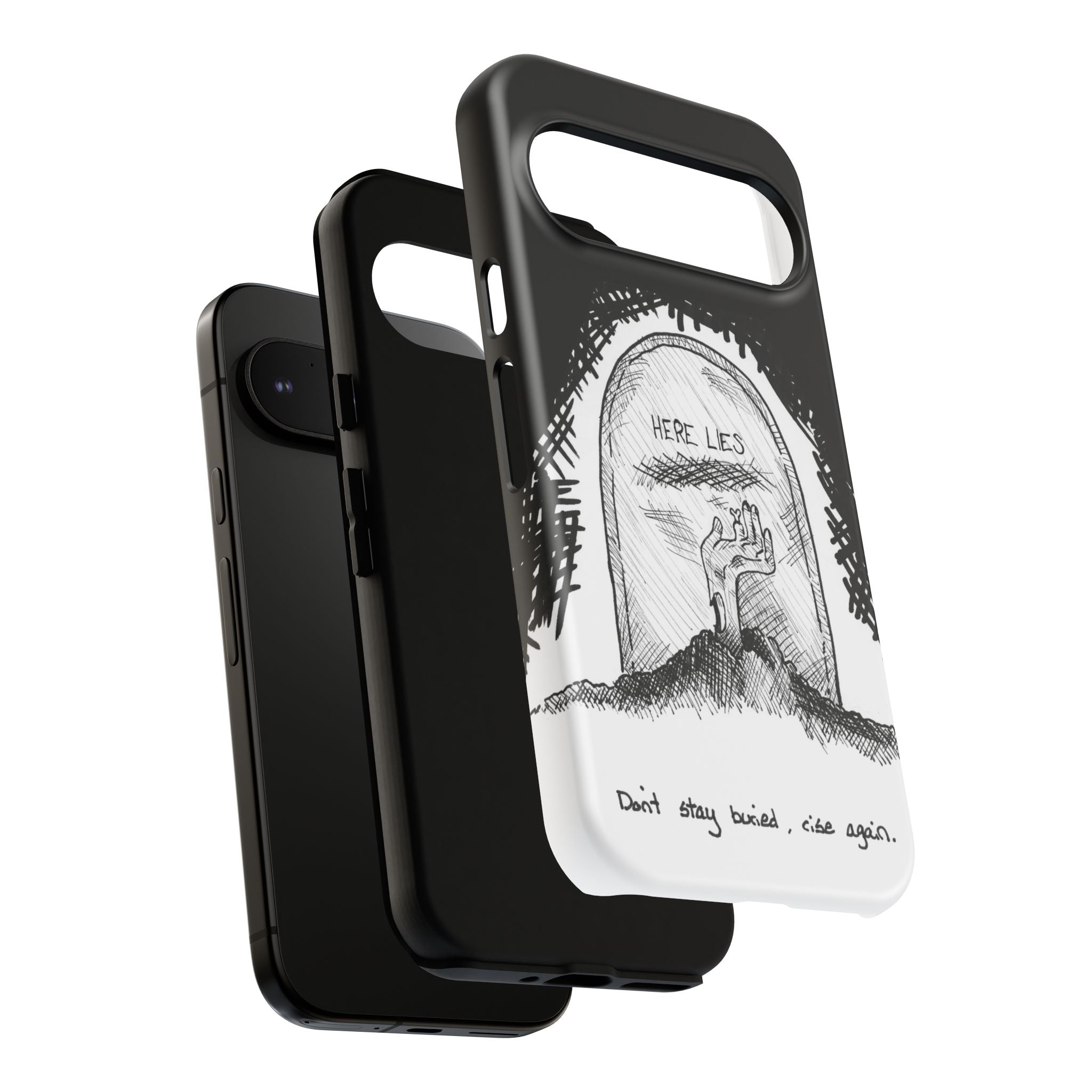 Phone Case 'Here Lies' Gothic Tombstone Design (Don’t Stay Buried, Rise Again)