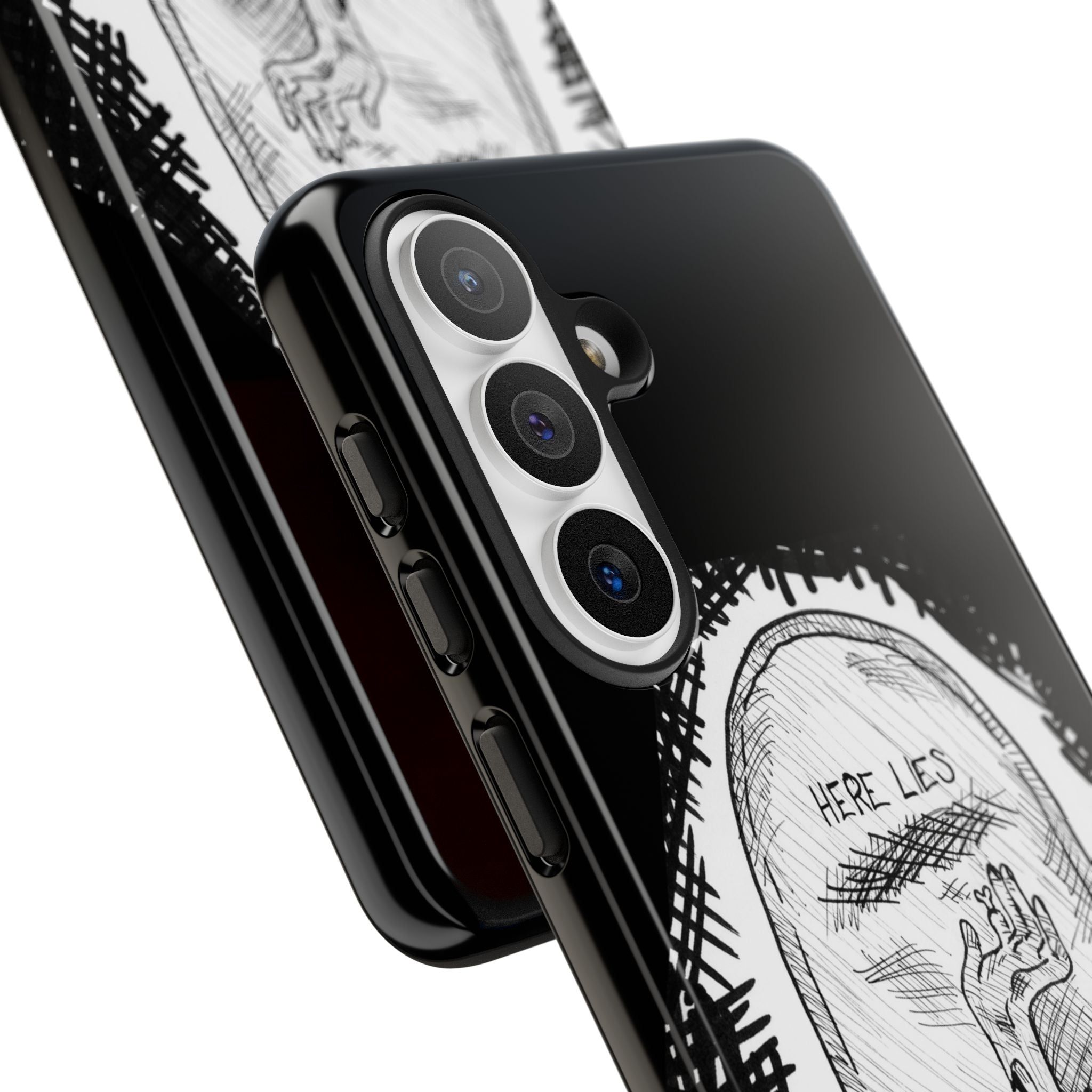 Phone Case 'Here Lies' Gothic Tombstone Design (Don’t Stay Buried, Rise Again)