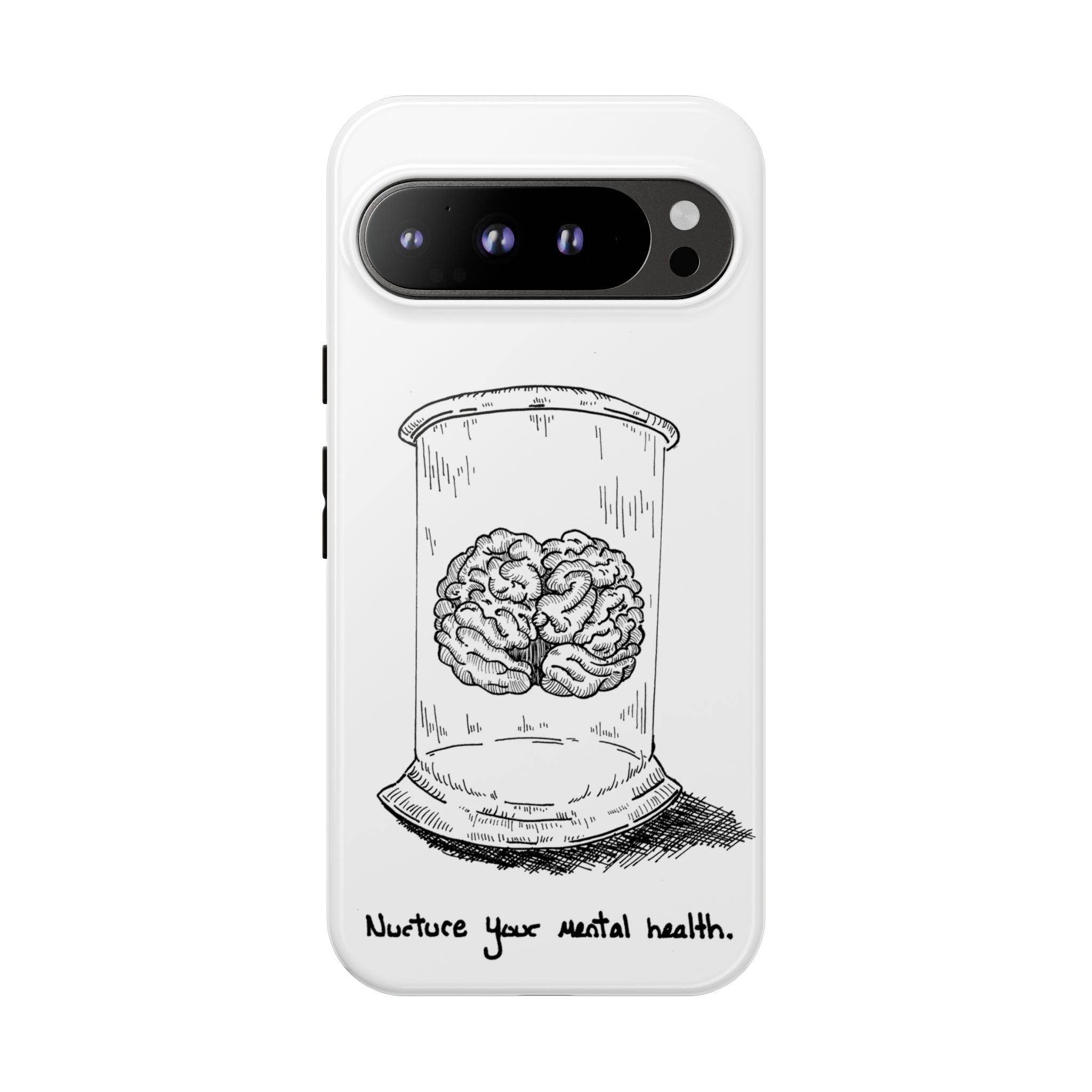 Phone Case "Nurture Your Mental Health" Brain Jar Illustration, Protective Slim Tough Case