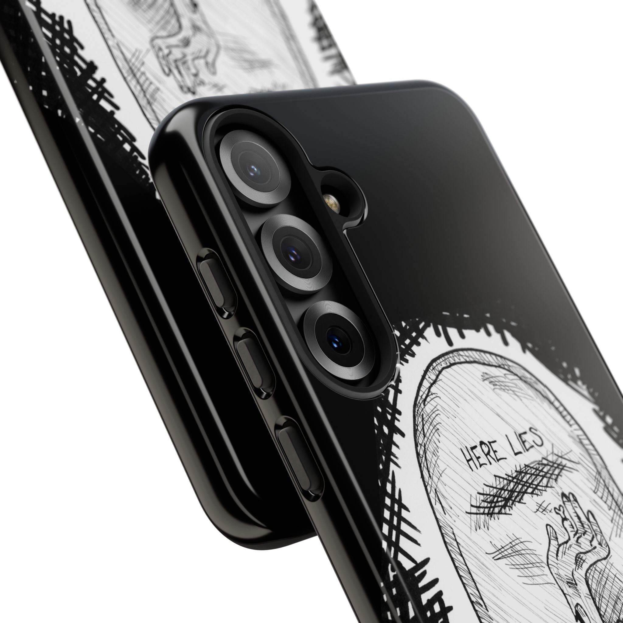 Phone Case 'Here Lies' Gothic Tombstone Design (Don’t Stay Buried, Rise Again)