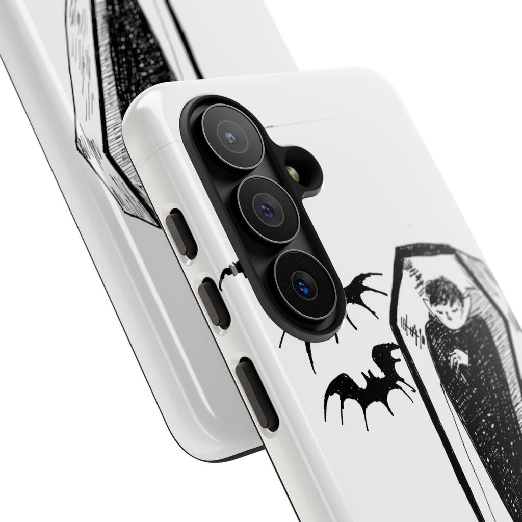 Phone Case Goth Coffin Illustration with “You’re allowed to rest without guilt”