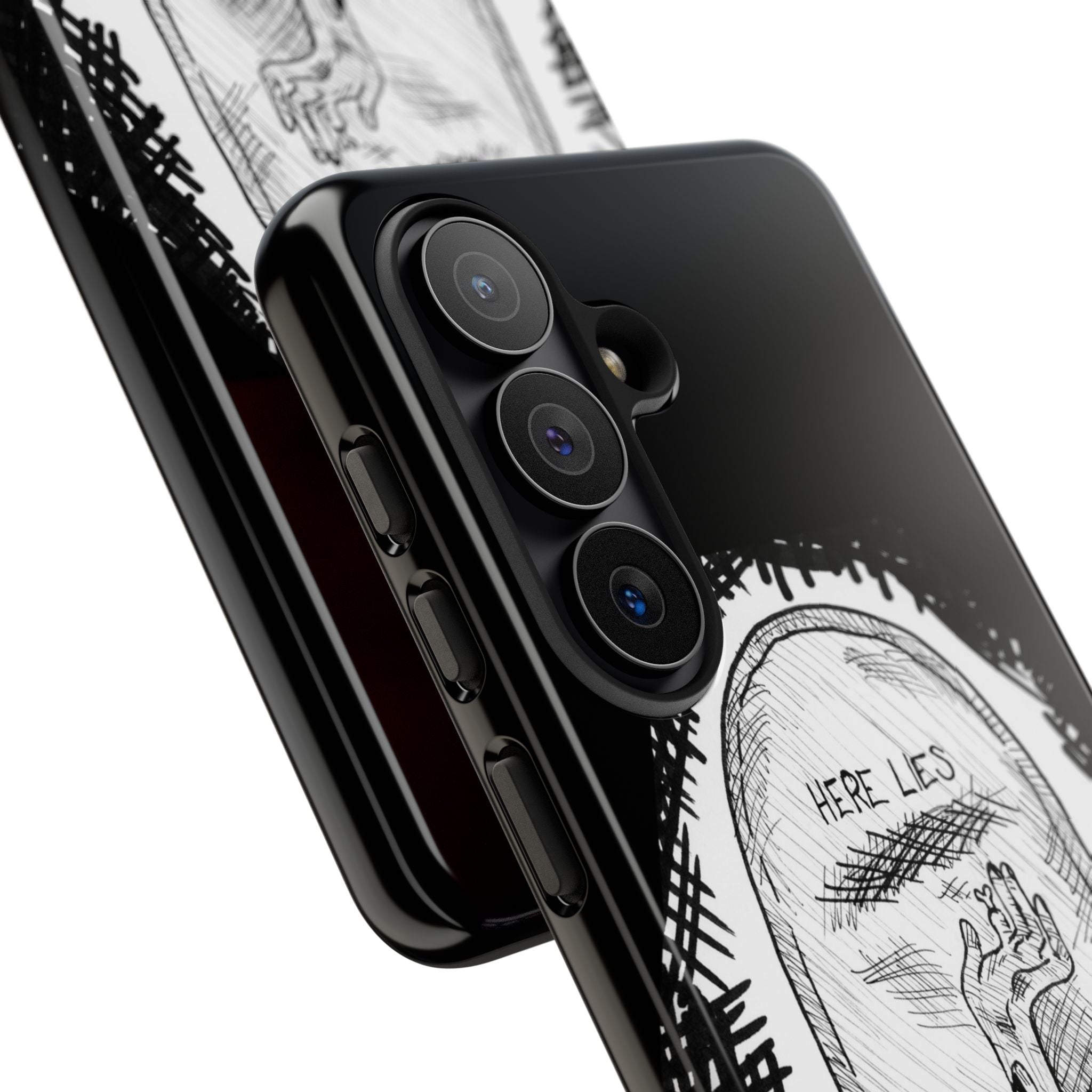 Phone Case 'Here Lies' Gothic Tombstone Design (Don’t Stay Buried, Rise Again)