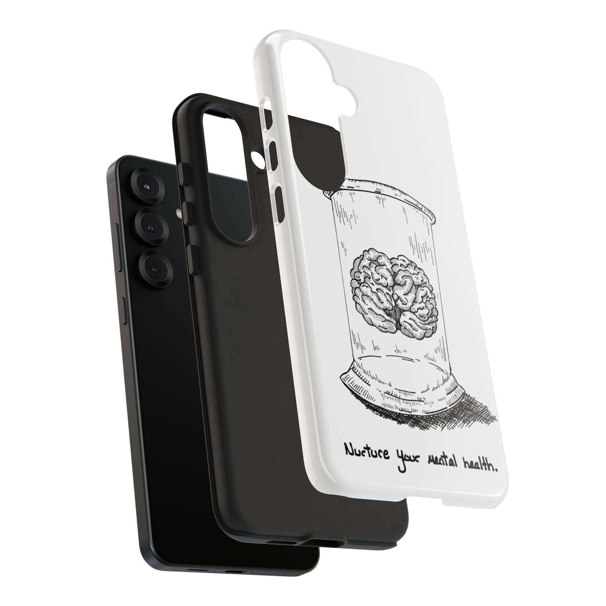 Phone Case "Nurture Your Mental Health" Brain Jar Illustration, Protective Slim Tough Case