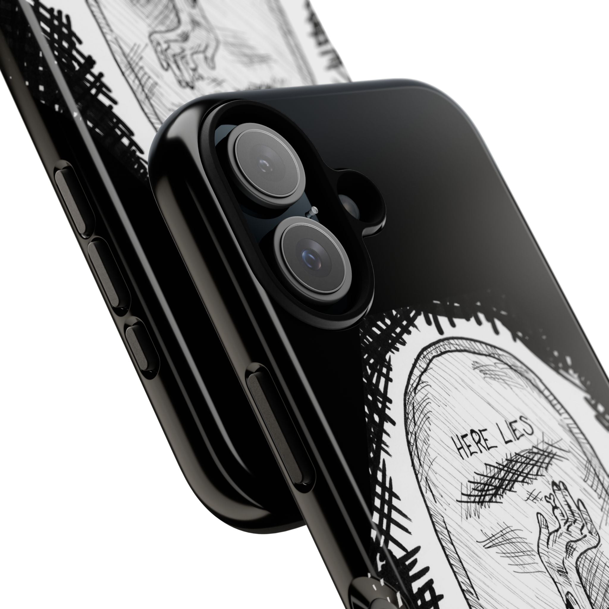 Phone Case 'Here Lies' Gothic Tombstone Design (Don’t Stay Buried, Rise Again)