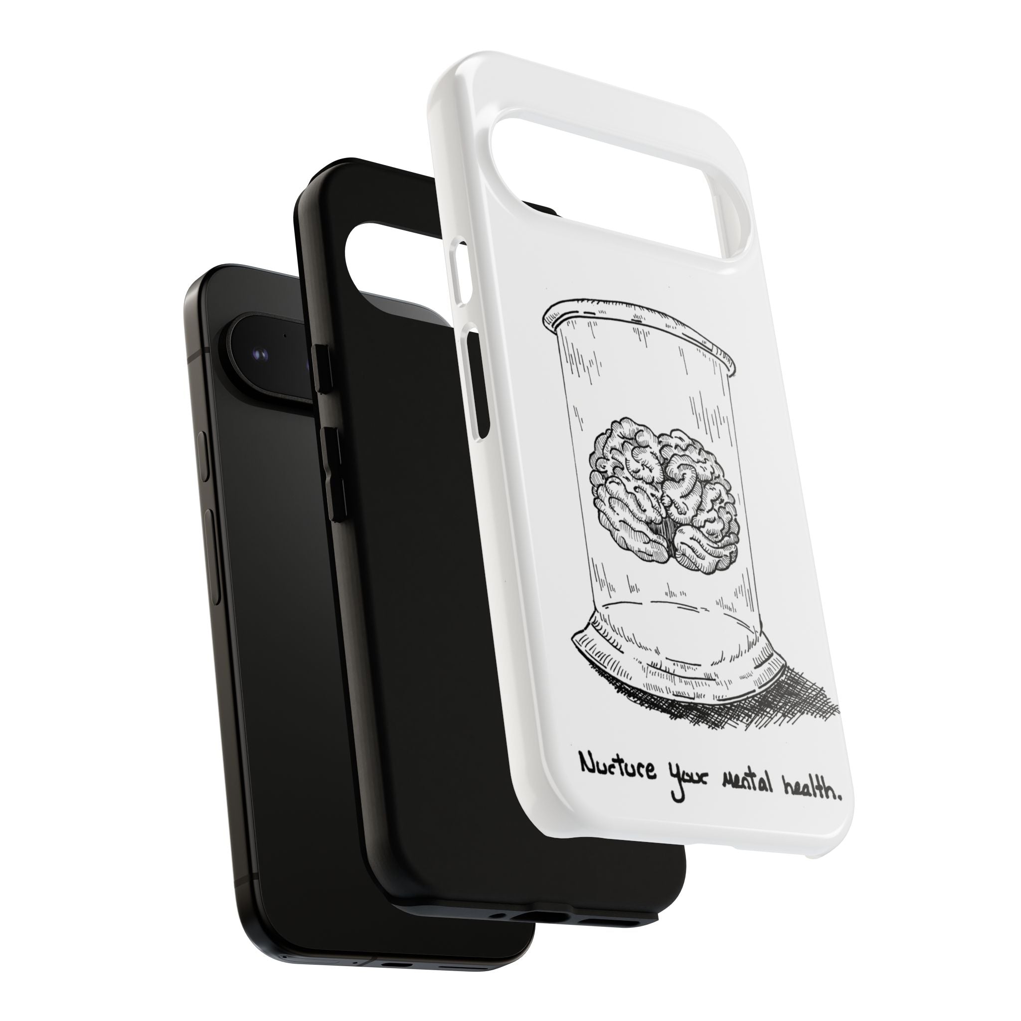 Phone Case "Nurture Your Mental Health" Brain Jar Illustration, Protective Slim Tough Case