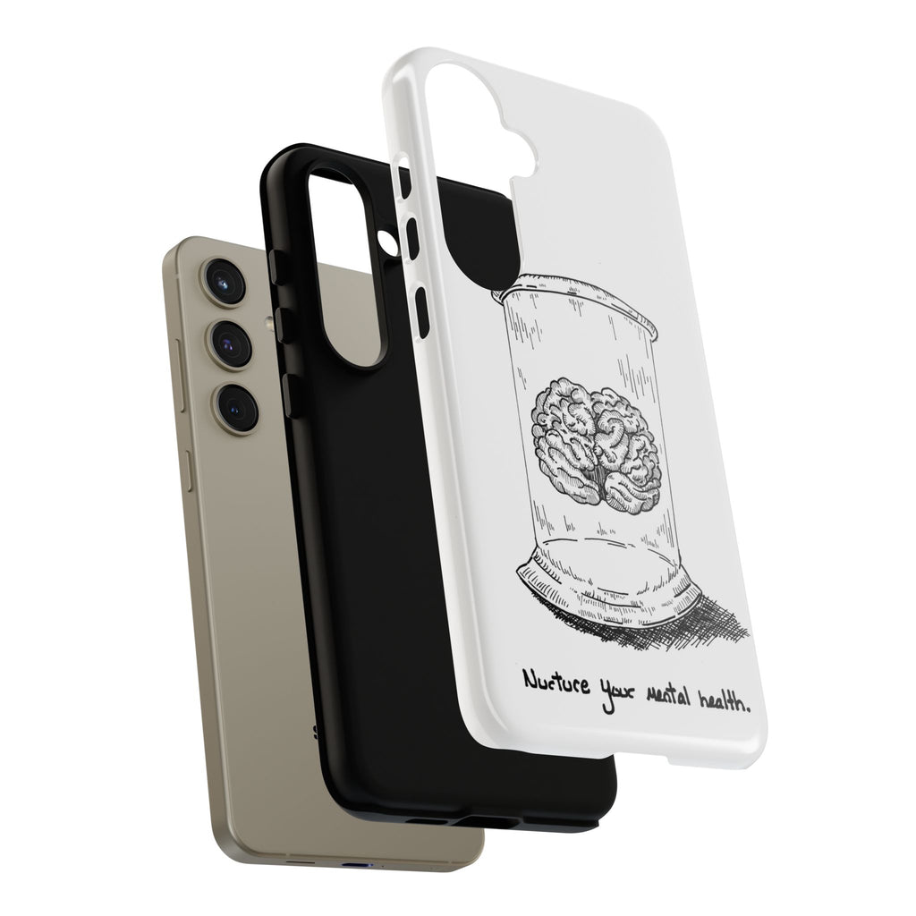 Phone Case "Nurture Your Mental Health" Brain Jar Illustration, Protective Slim Tough Case