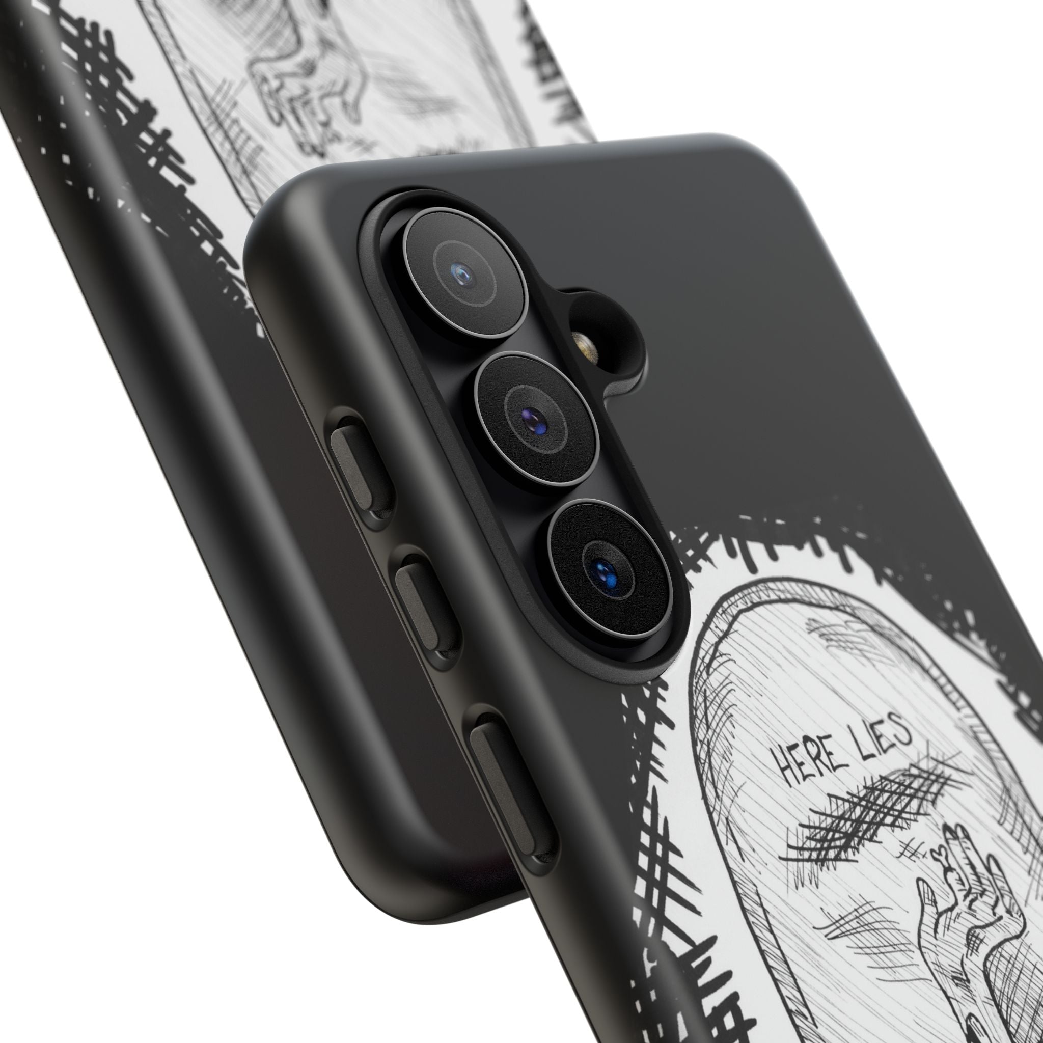 Phone Case 'Here Lies' Gothic Tombstone Design (Don’t Stay Buried, Rise Again)