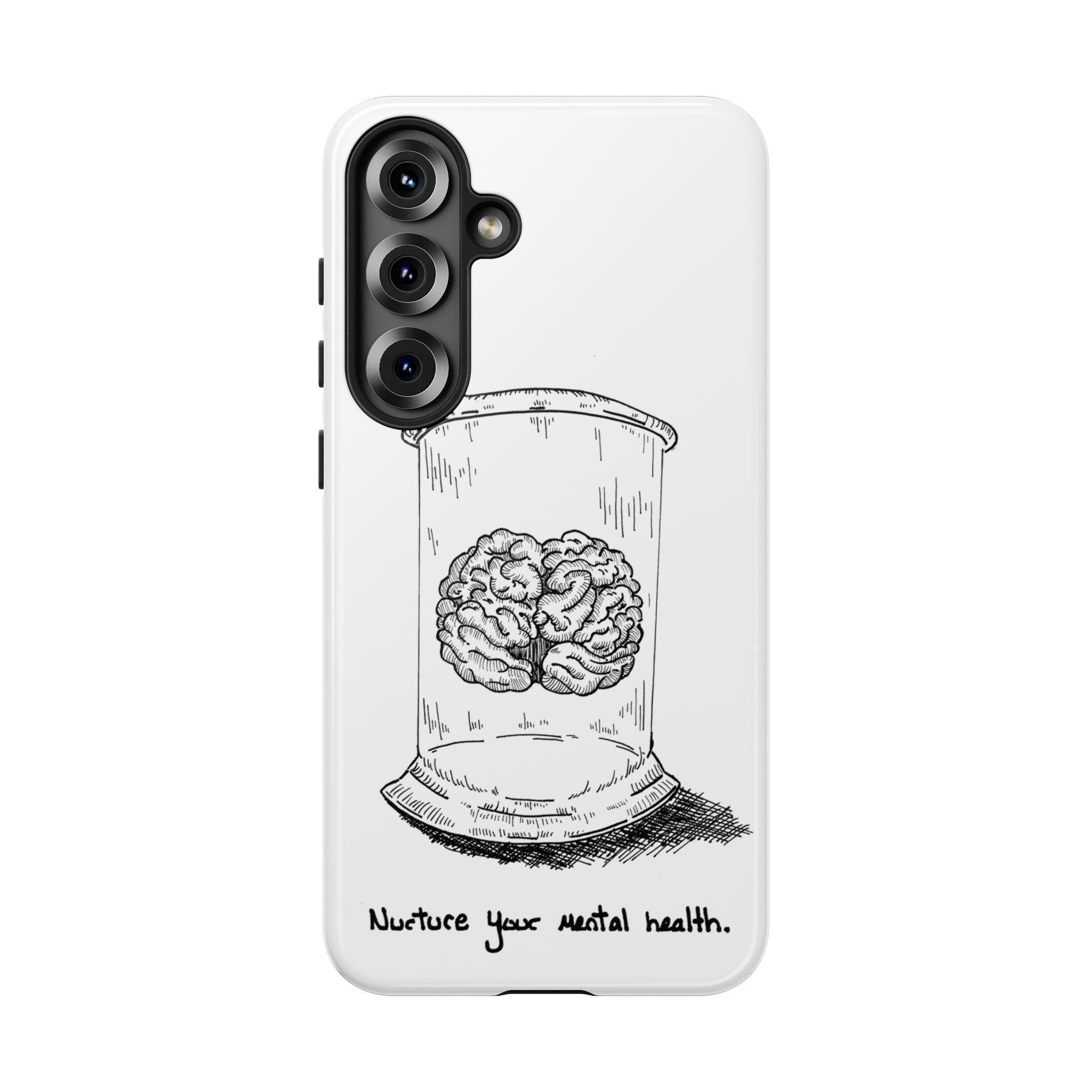 Phone Case "Nurture Your Mental Health" Brain Jar Illustration, Protective Slim Tough Case