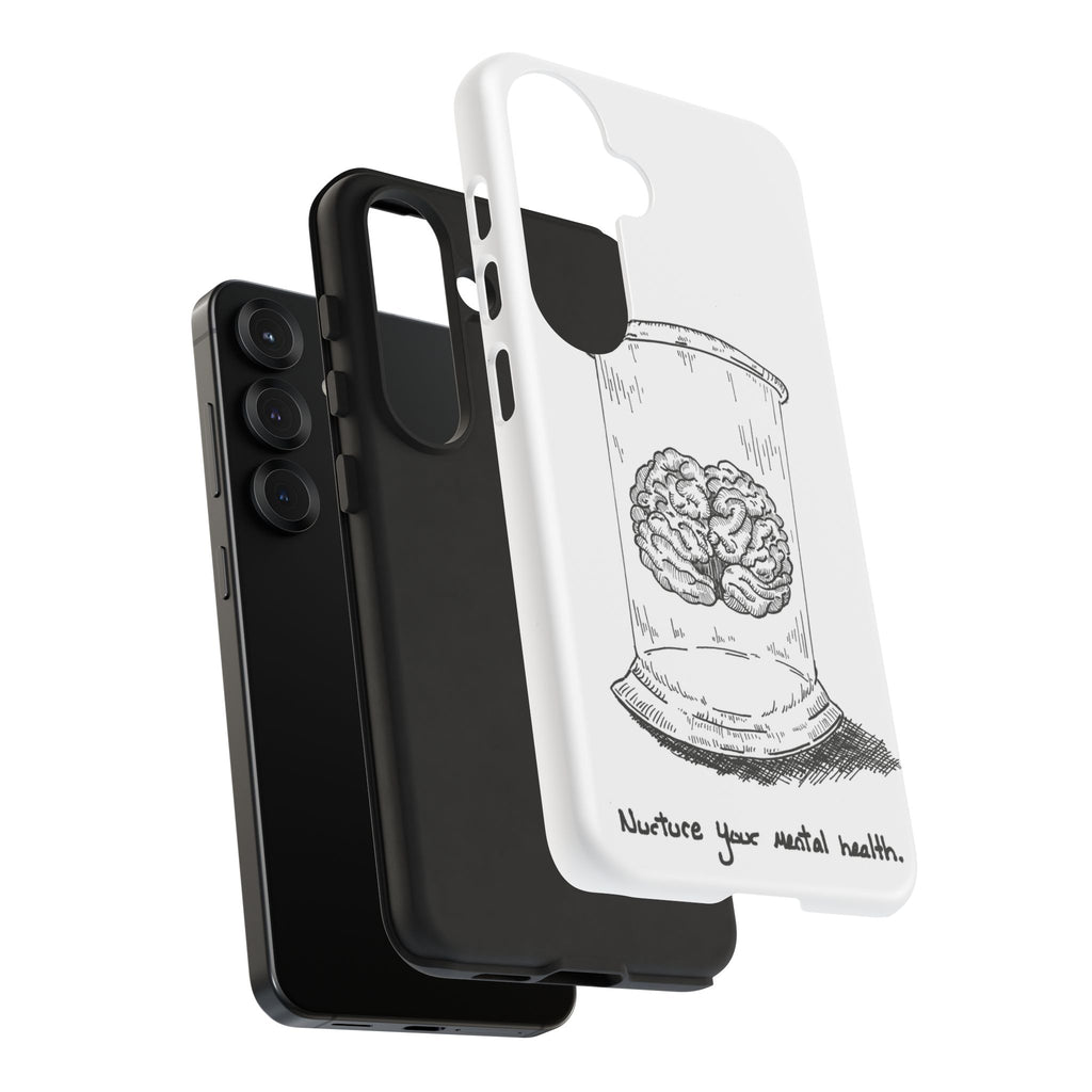 Phone Case "Nurture Your Mental Health" Brain Jar Illustration, Protective Slim Tough Case