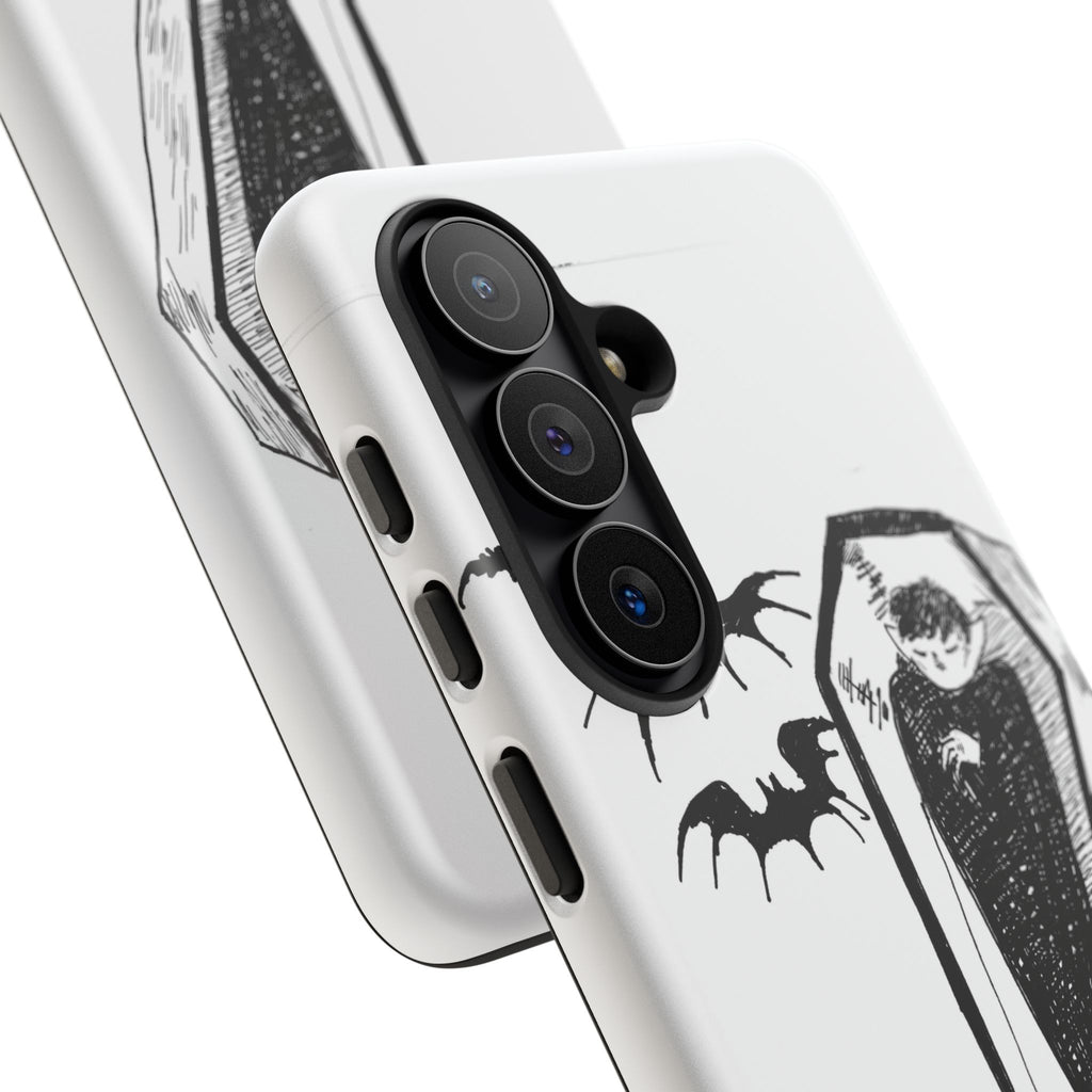Phone Case Goth Coffin Illustration with “You’re allowed to rest without guilt”