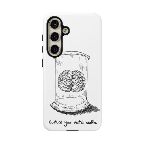 Phone Case "Nurture Your Mental Health" Brain Jar Illustration, Protective Slim Tough Case