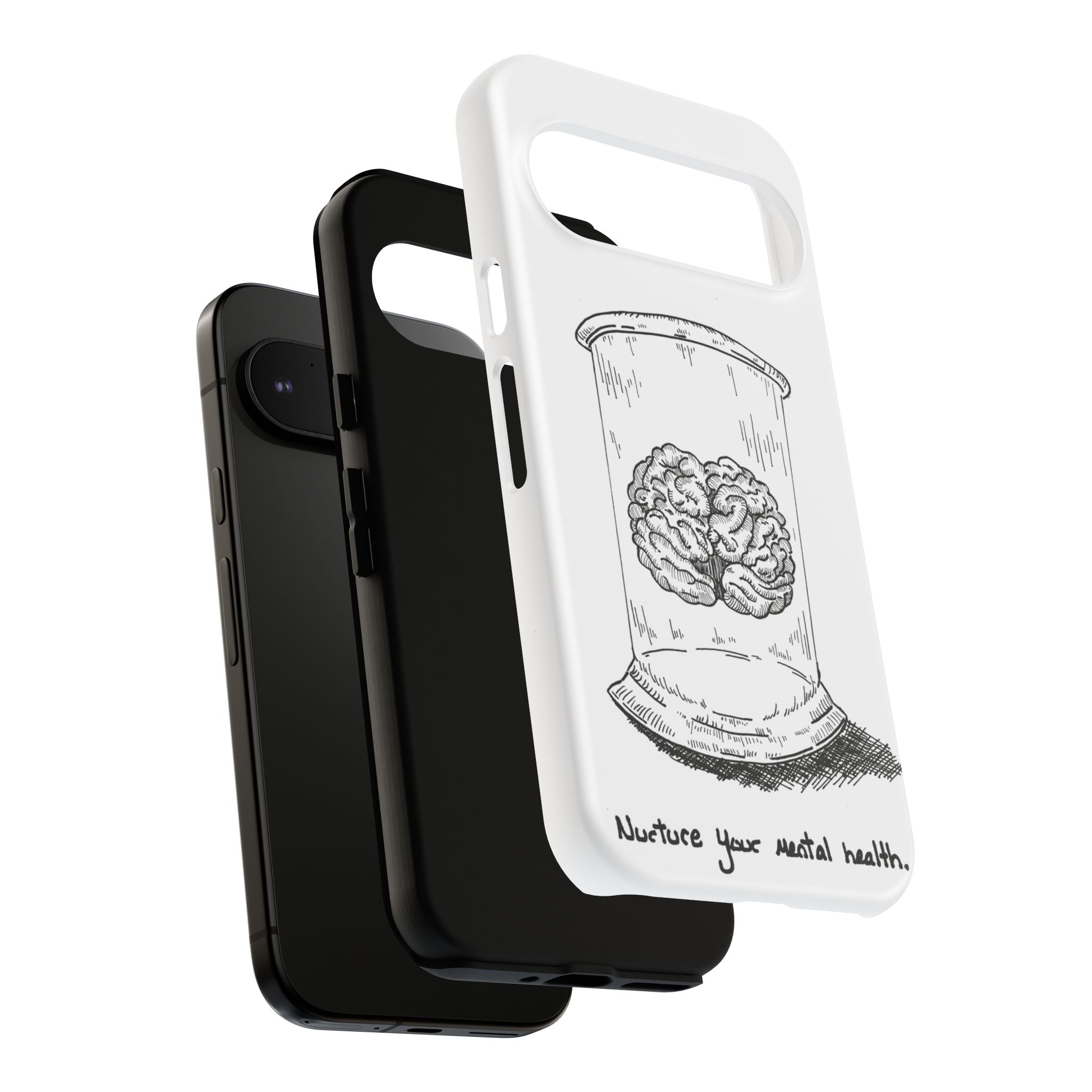 Phone Case "Nurture Your Mental Health" Brain Jar Illustration, Protective Slim Tough Case