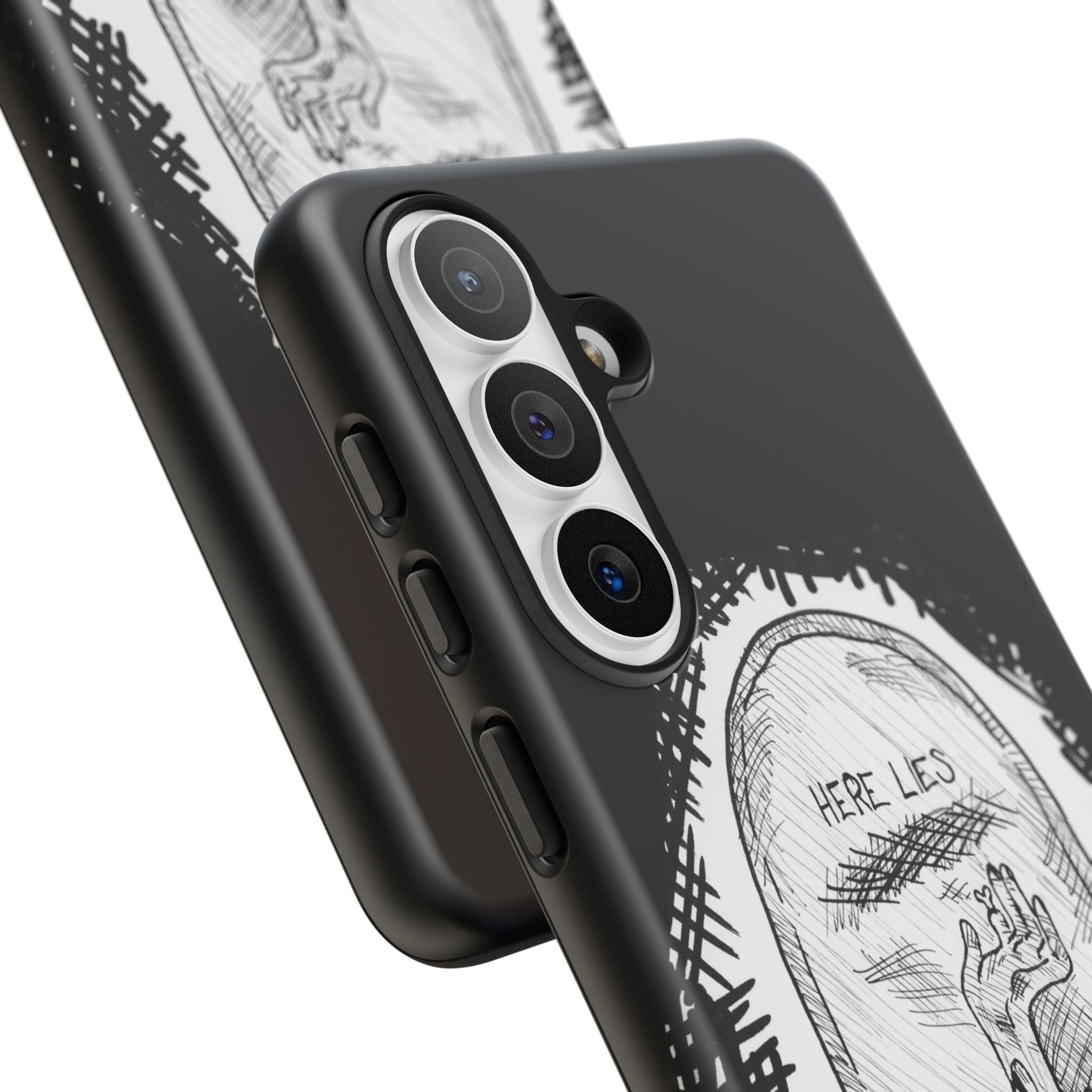 Phone Case 'Here Lies' Gothic Tombstone Design (Don’t Stay Buried, Rise Again)