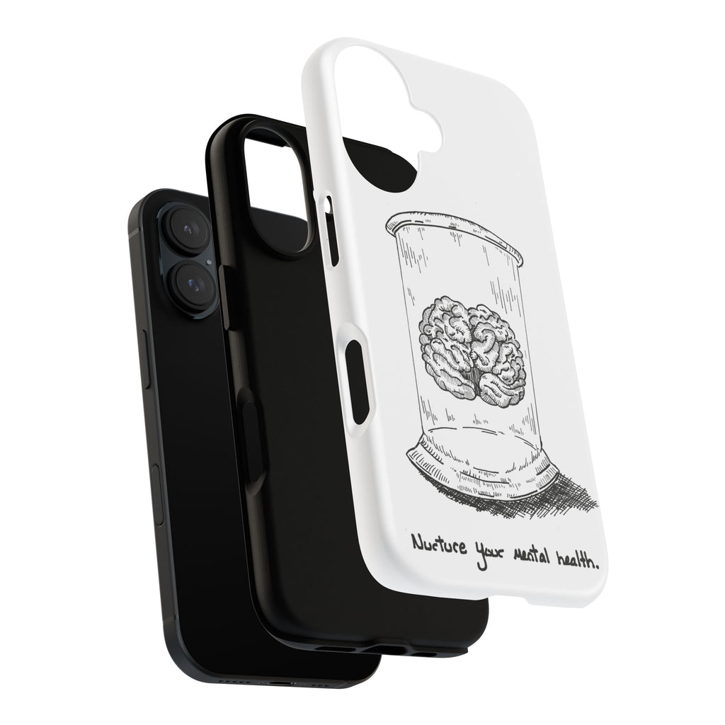 Phone Case "Nurture Your Mental Health" Brain Jar Illustration, Protective Slim Tough Case