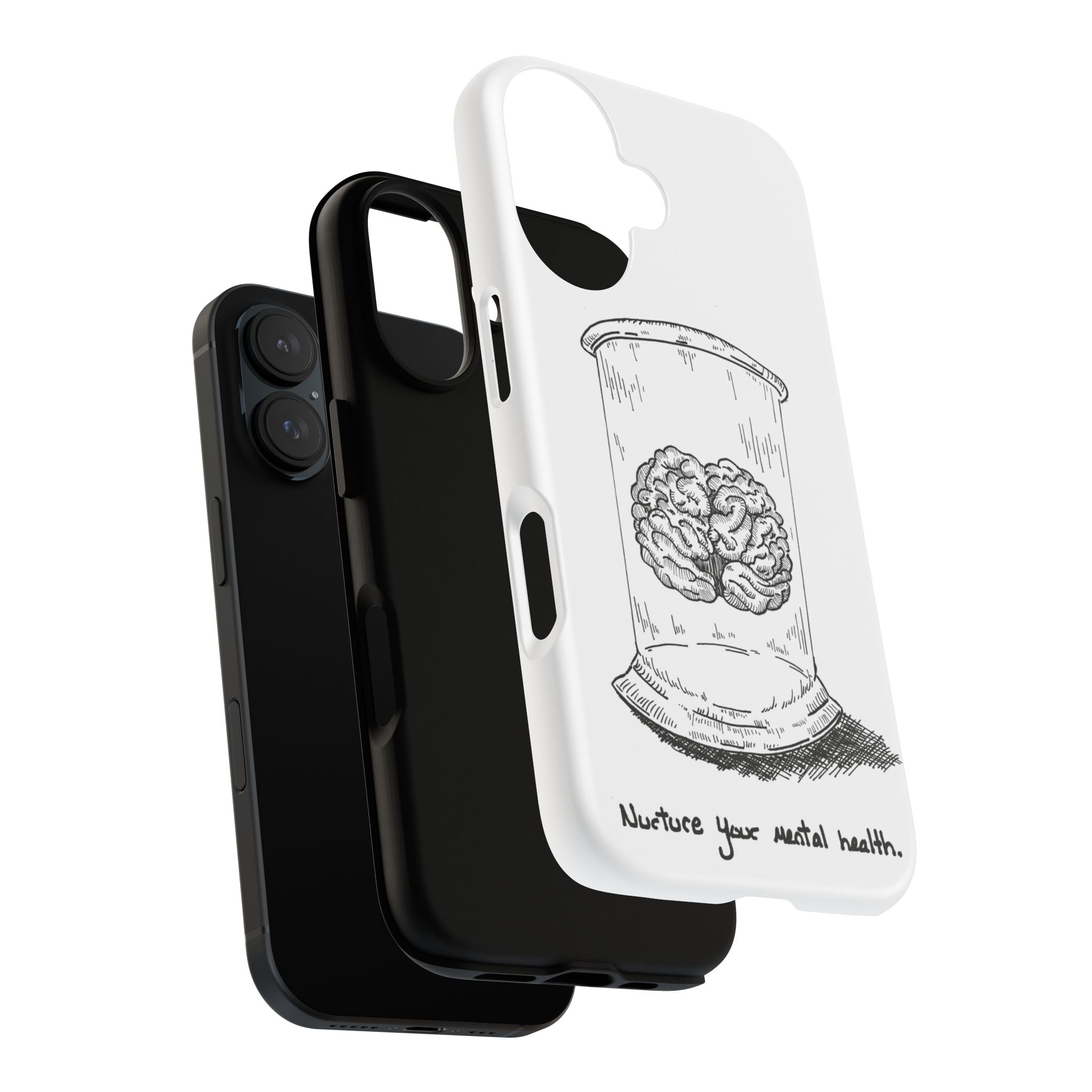 Phone Case "Nurture Your Mental Health" Brain Jar Illustration, Protective Slim Tough Case