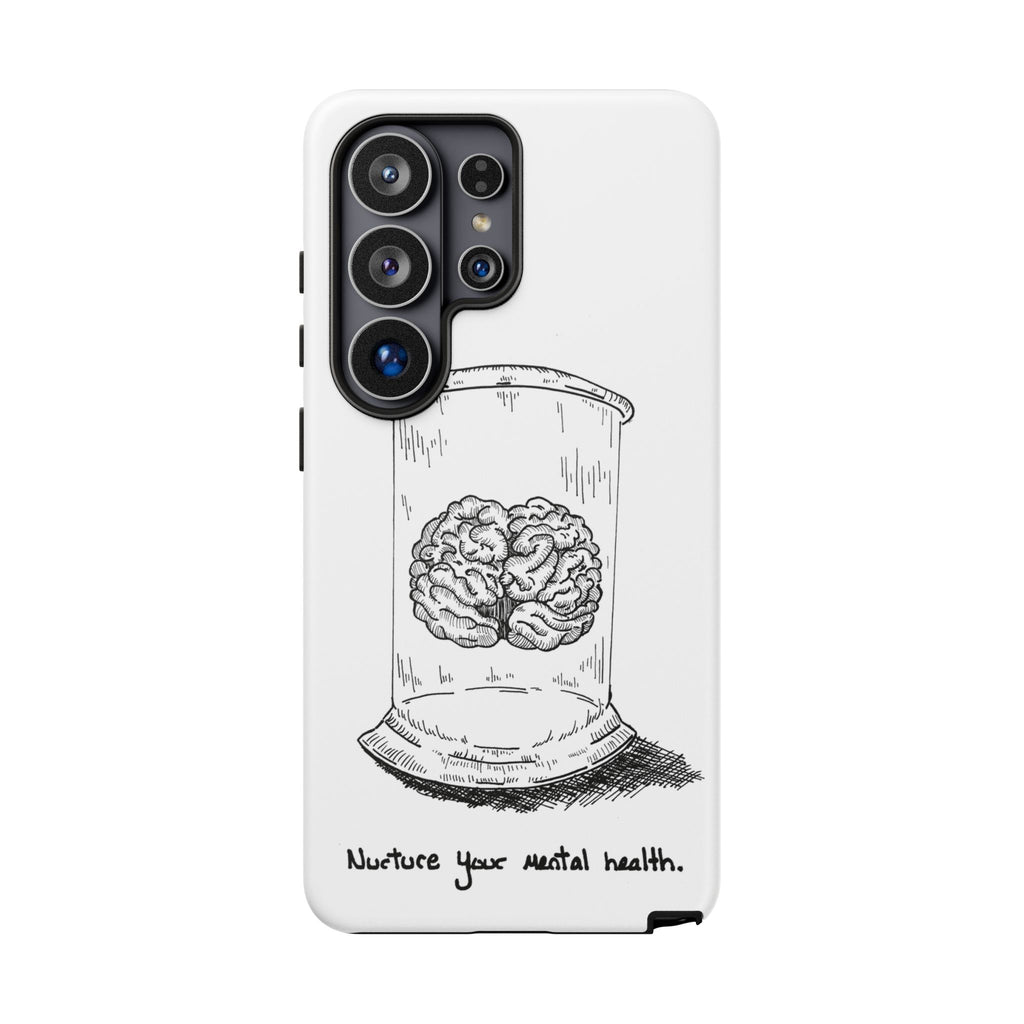 Phone Case "Nurture Your Mental Health" Brain Jar Illustration, Protective Slim Tough Case