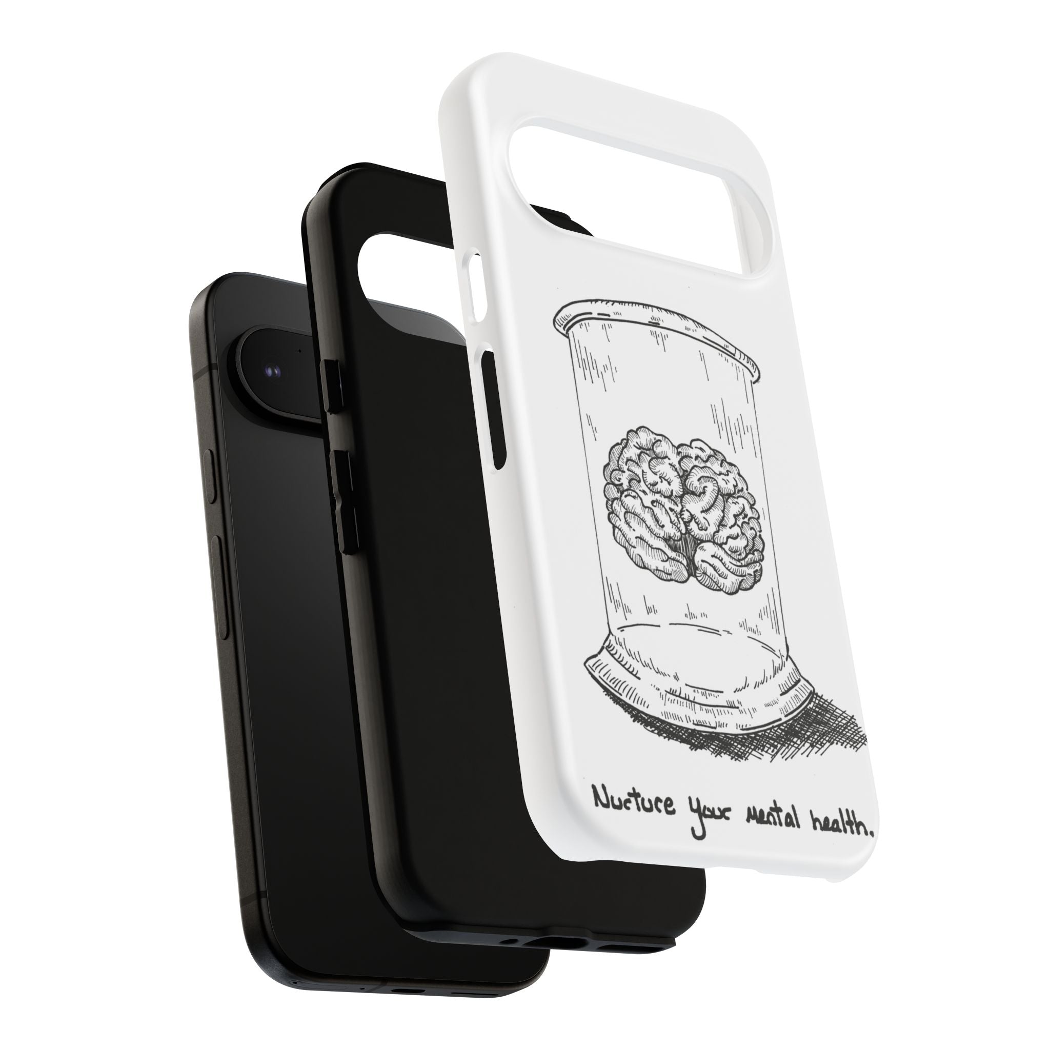 Phone Case "Nurture Your Mental Health" Brain Jar Illustration, Protective Slim Tough Case