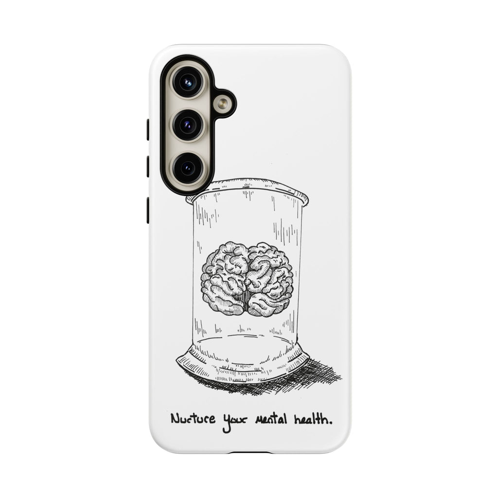 Phone Case "Nurture Your Mental Health" Brain Jar Illustration, Protective Slim Tough Case