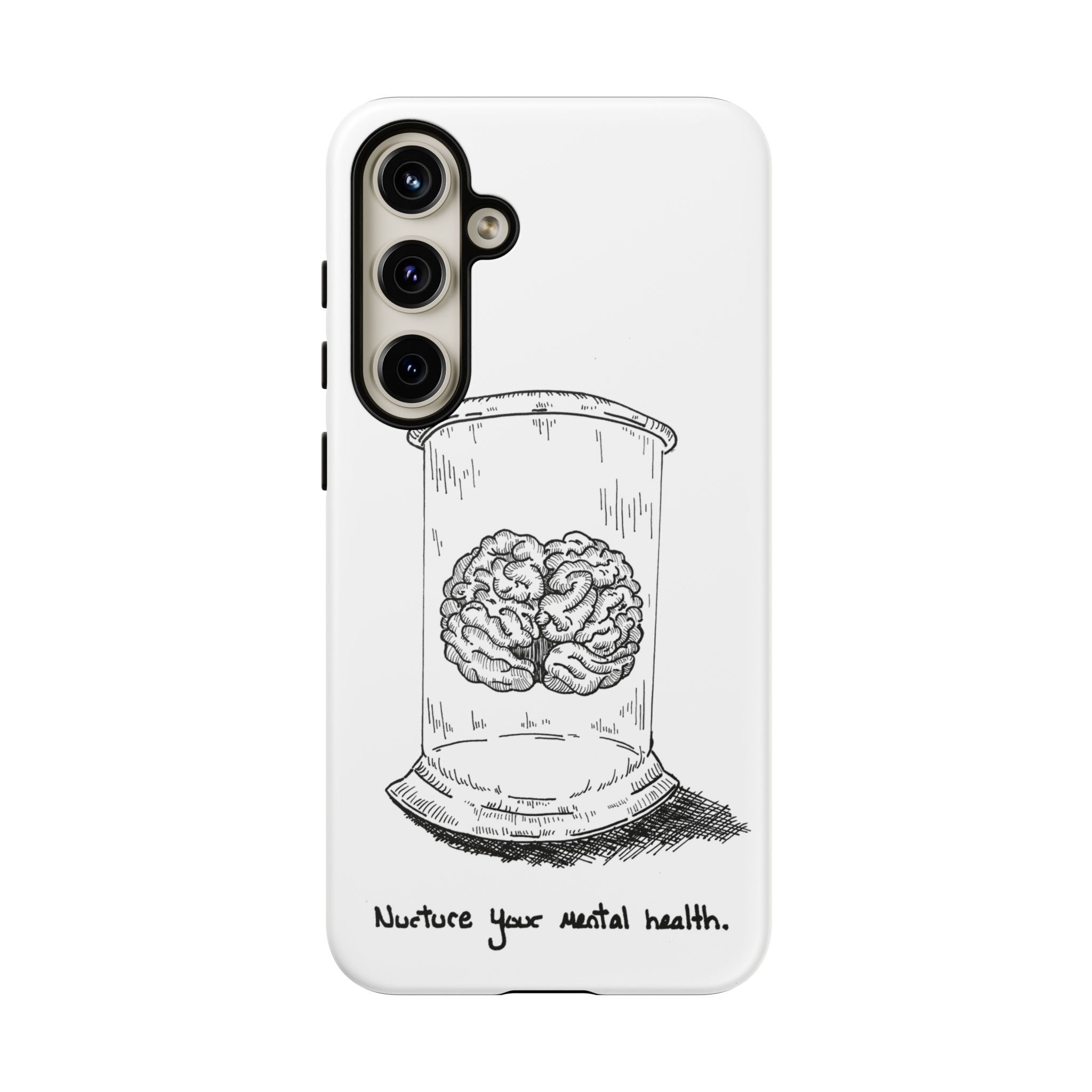 Phone Case "Nurture Your Mental Health" Brain Jar Illustration, Protective Slim Tough Case