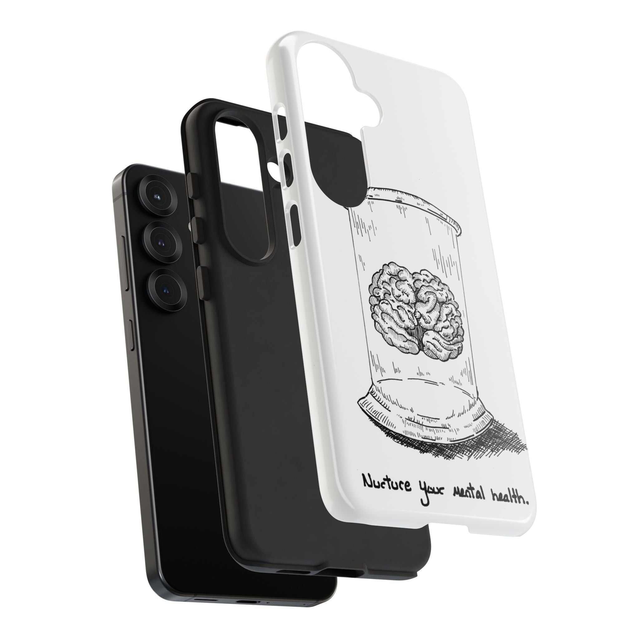 Phone Case "Nurture Your Mental Health" Brain Jar Illustration, Protective Slim Tough Case