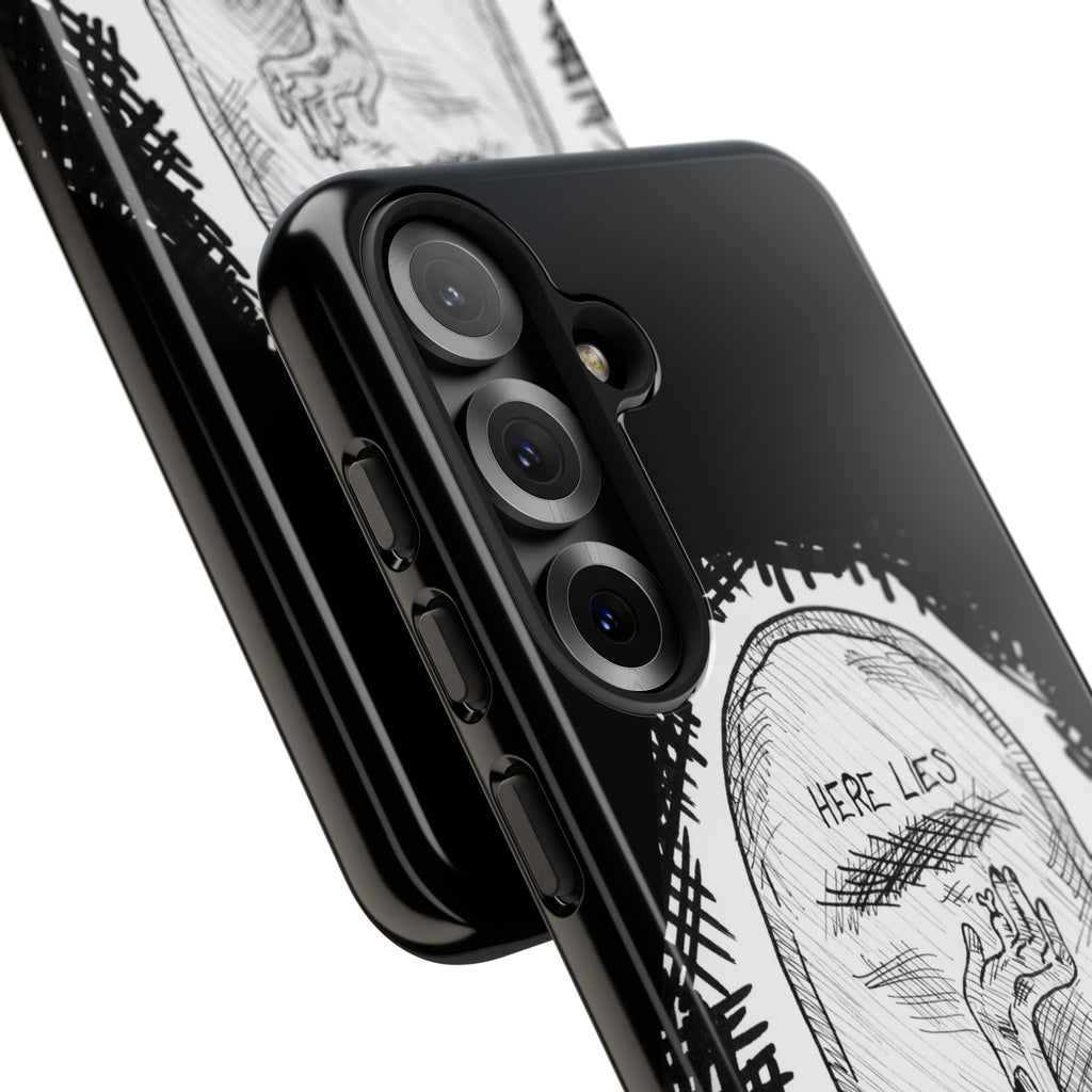 Phone Case 'Here Lies' Gothic Tombstone Design (Don’t Stay Buried, Rise Again)