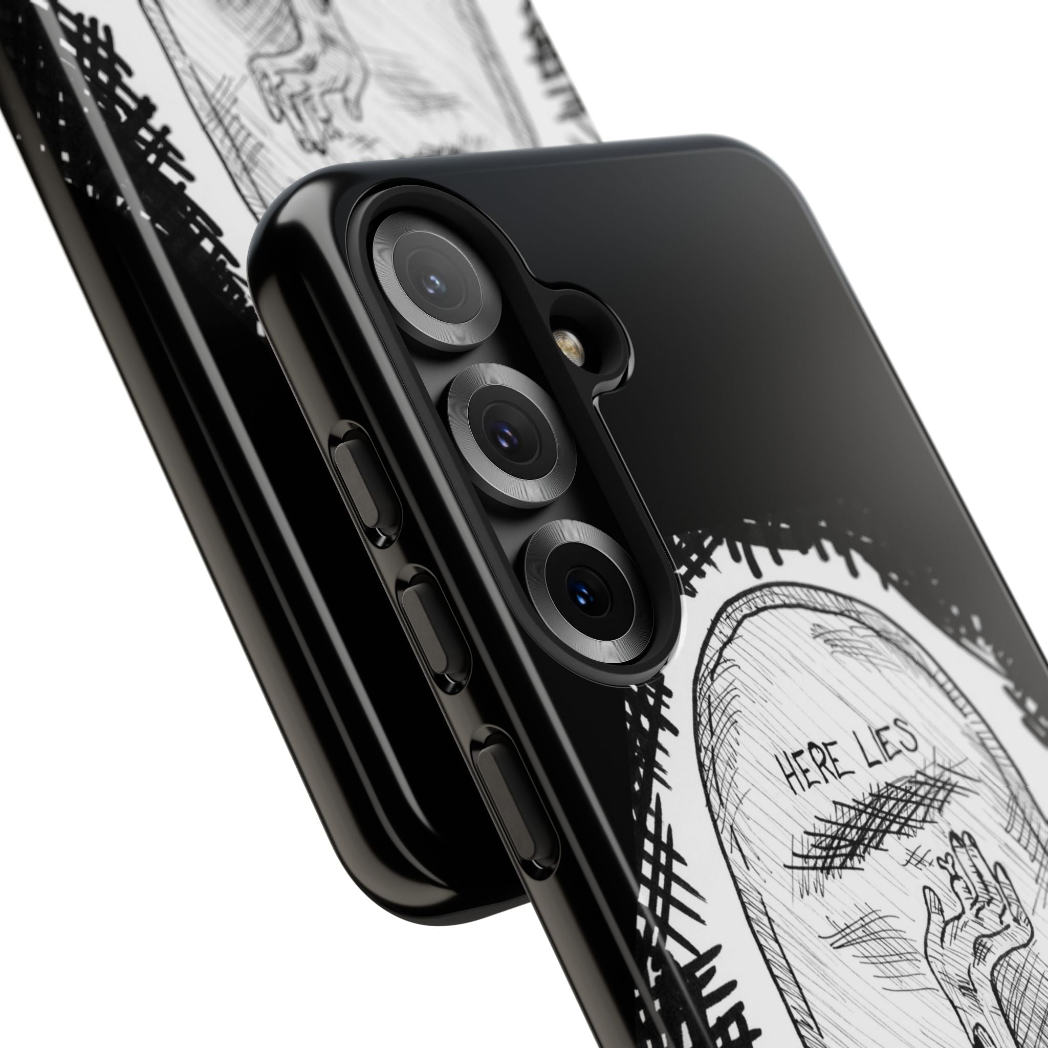 Phone Case 'Here Lies' Gothic Tombstone Design (Don’t Stay Buried, Rise Again)