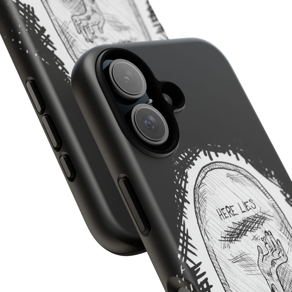 Phone Case 'Here Lies' Gothic Tombstone Design (Don’t Stay Buried, Rise Again)