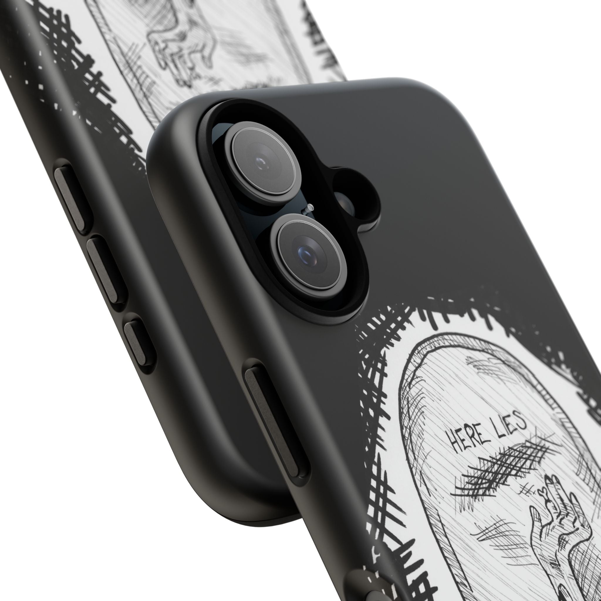 Phone Case 'Here Lies' Gothic Tombstone Design (Don’t Stay Buried, Rise Again)