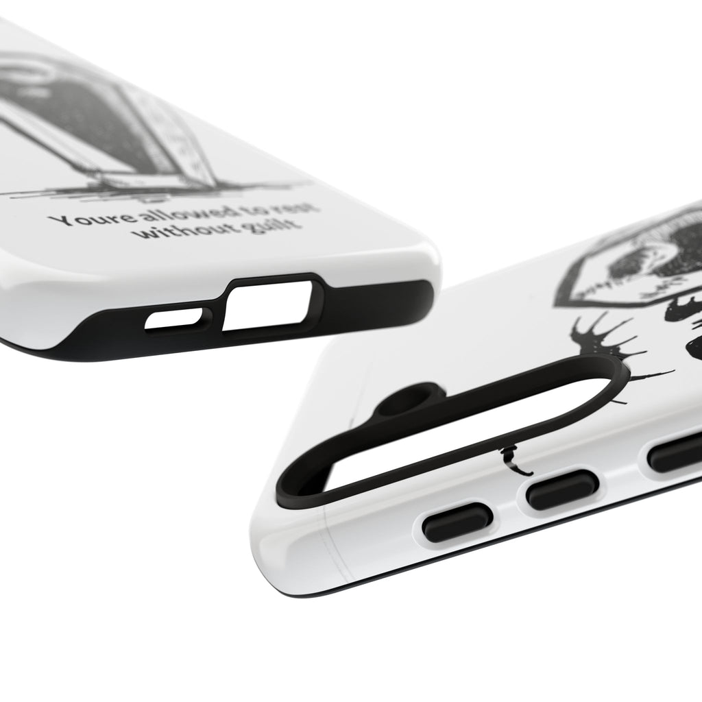 Phone Case Goth Coffin Illustration with “You’re allowed to rest without guilt”