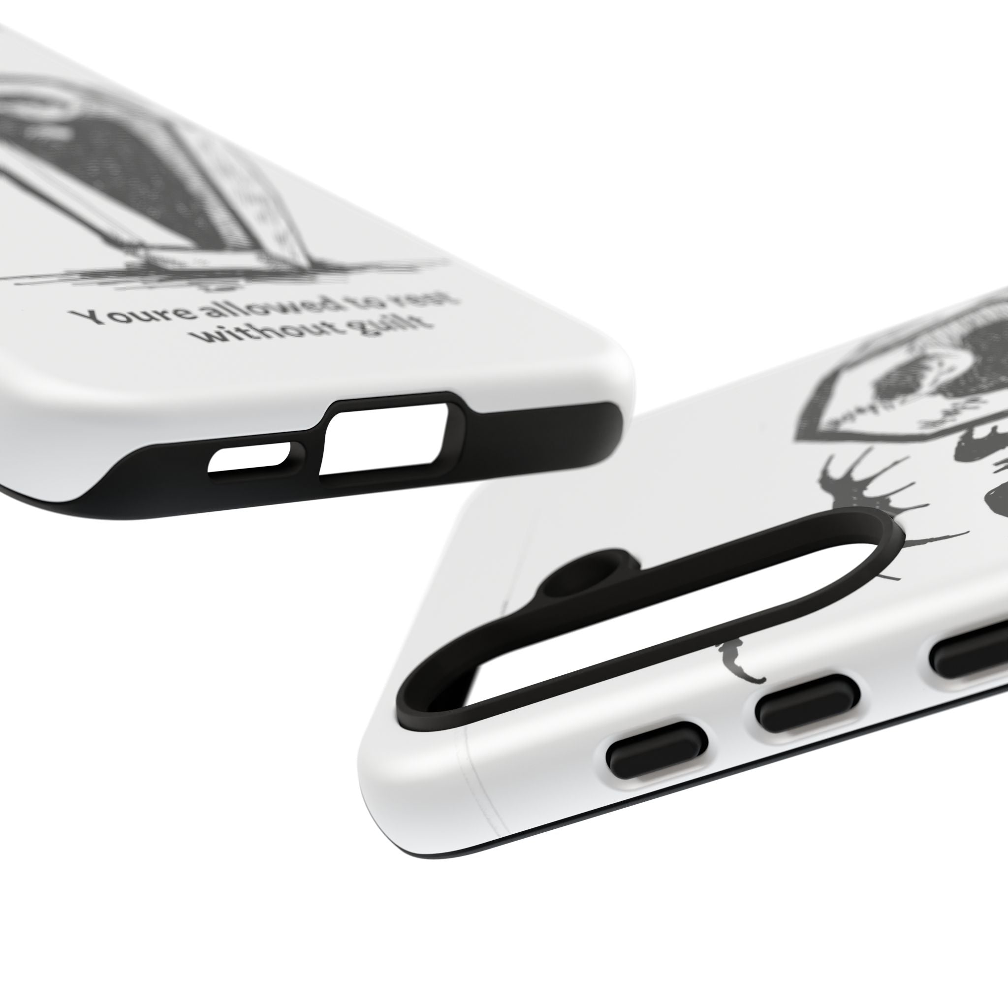 Phone Case Goth Coffin Illustration with “You’re allowed to rest without guilt”