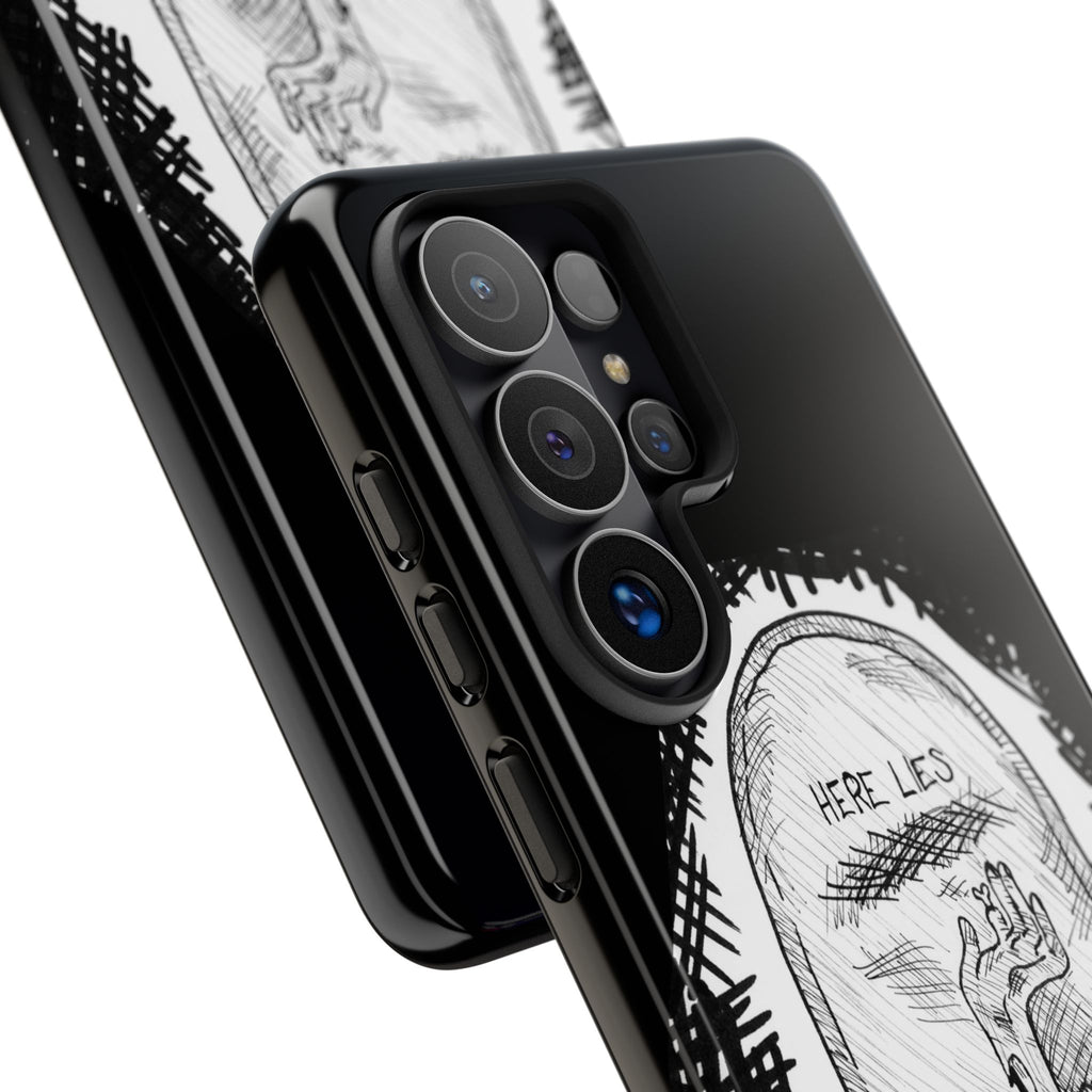 Phone Case 'Here Lies' Gothic Tombstone Design (Don’t Stay Buried, Rise Again)