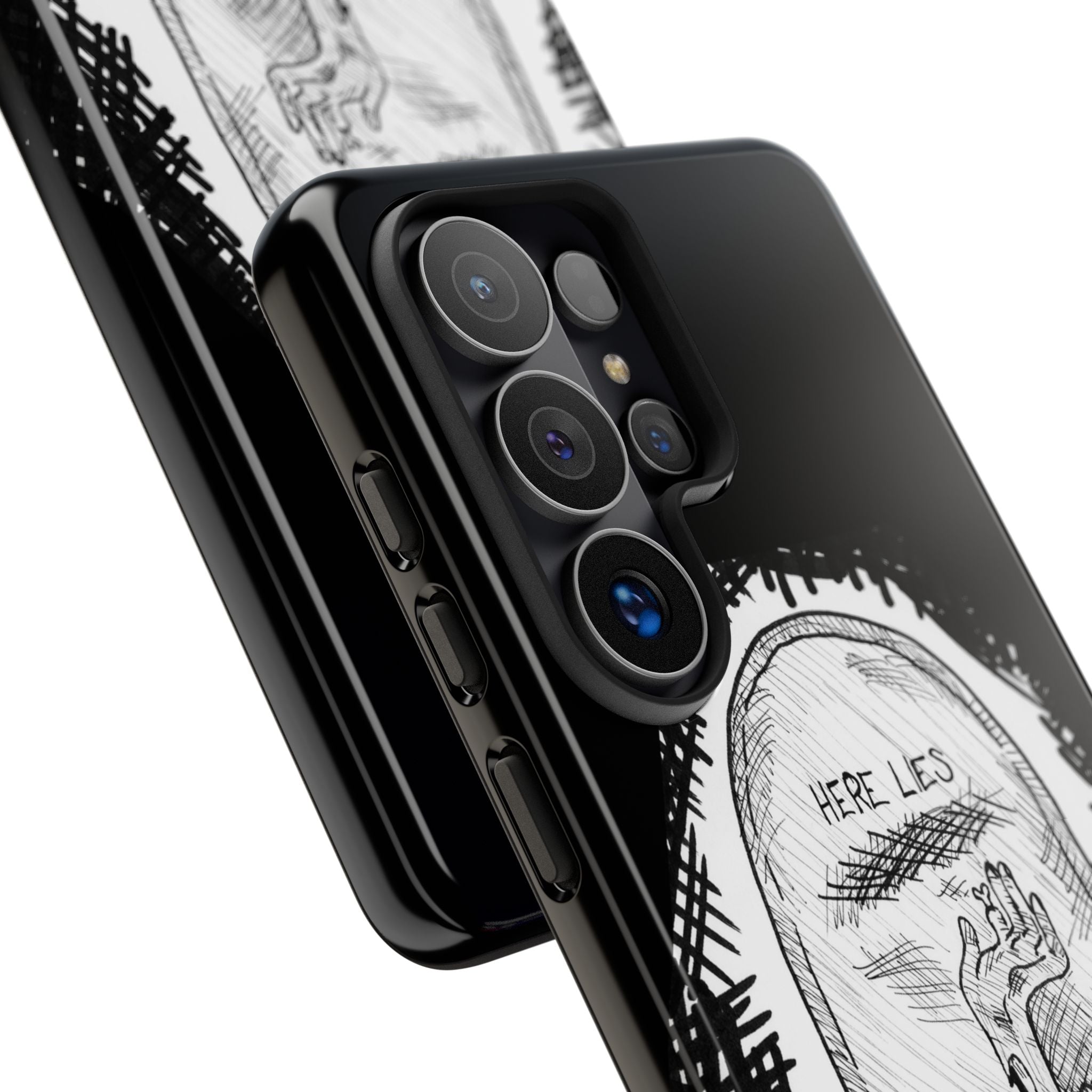 Phone Case 'Here Lies' Gothic Tombstone Design (Don’t Stay Buried, Rise Again)