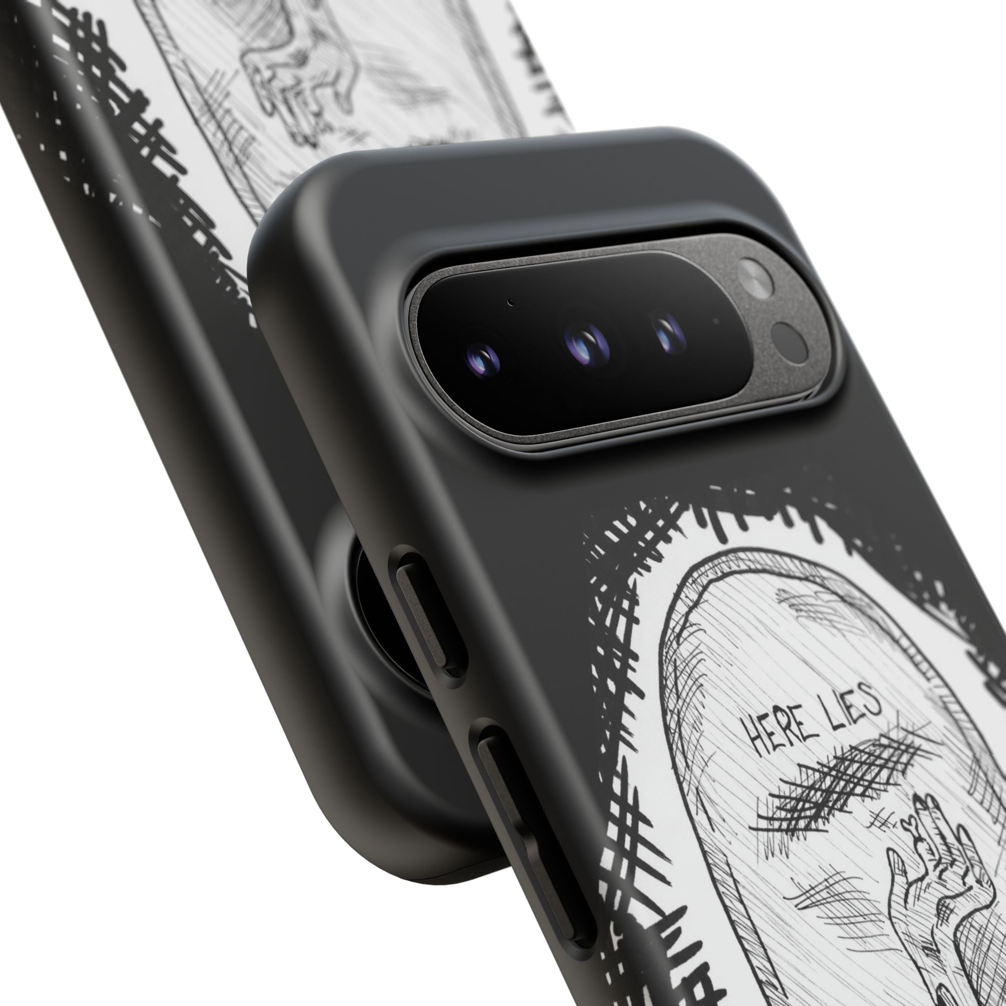 Phone Case 'Here Lies' Gothic Tombstone Design (Don’t Stay Buried, Rise Again)