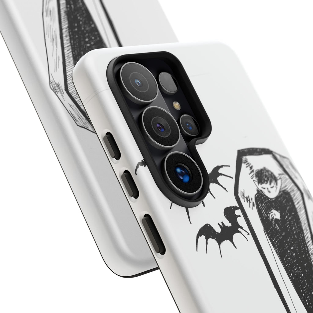 Phone Case Goth Coffin Illustration with “You’re allowed to rest without guilt”